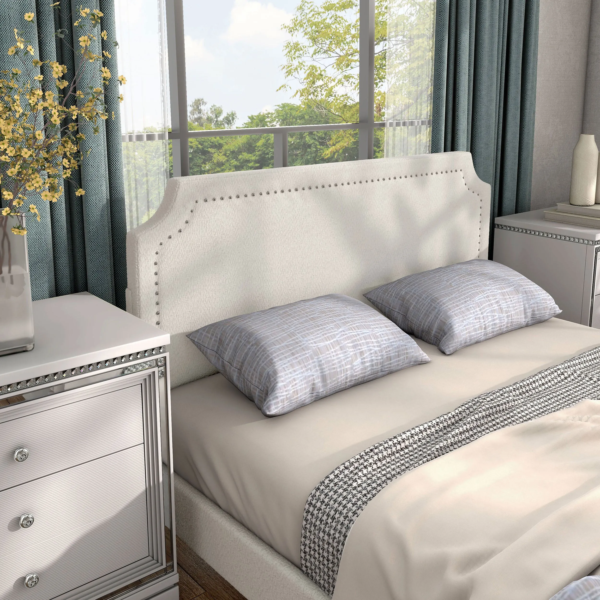 Gail Modern White Boucle Adjustable Queen-Size Platform Bed