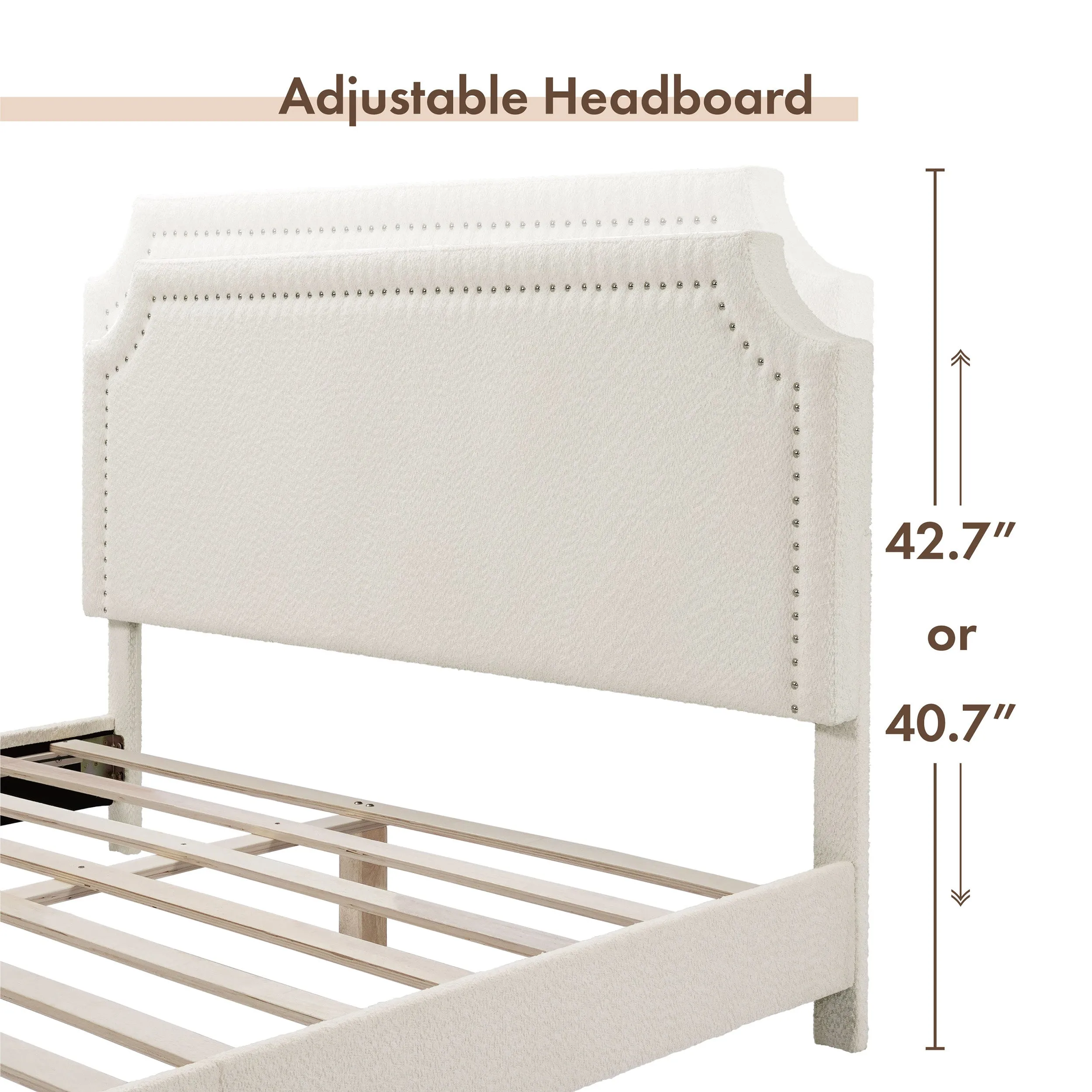 Gail Modern White Boucle Adjustable Queen-Size Platform Bed