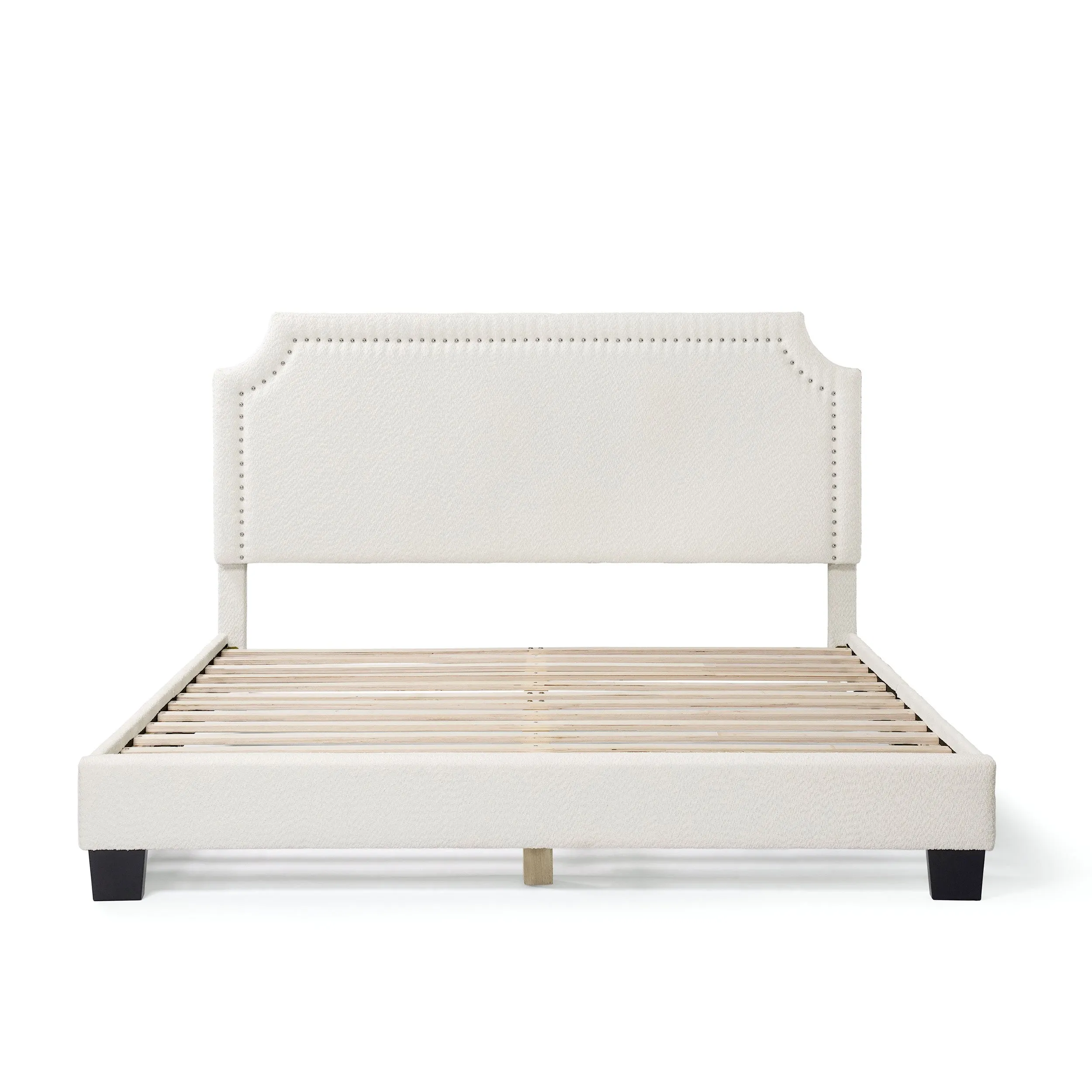 Gail Modern White Boucle Adjustable Queen-Size Platform Bed