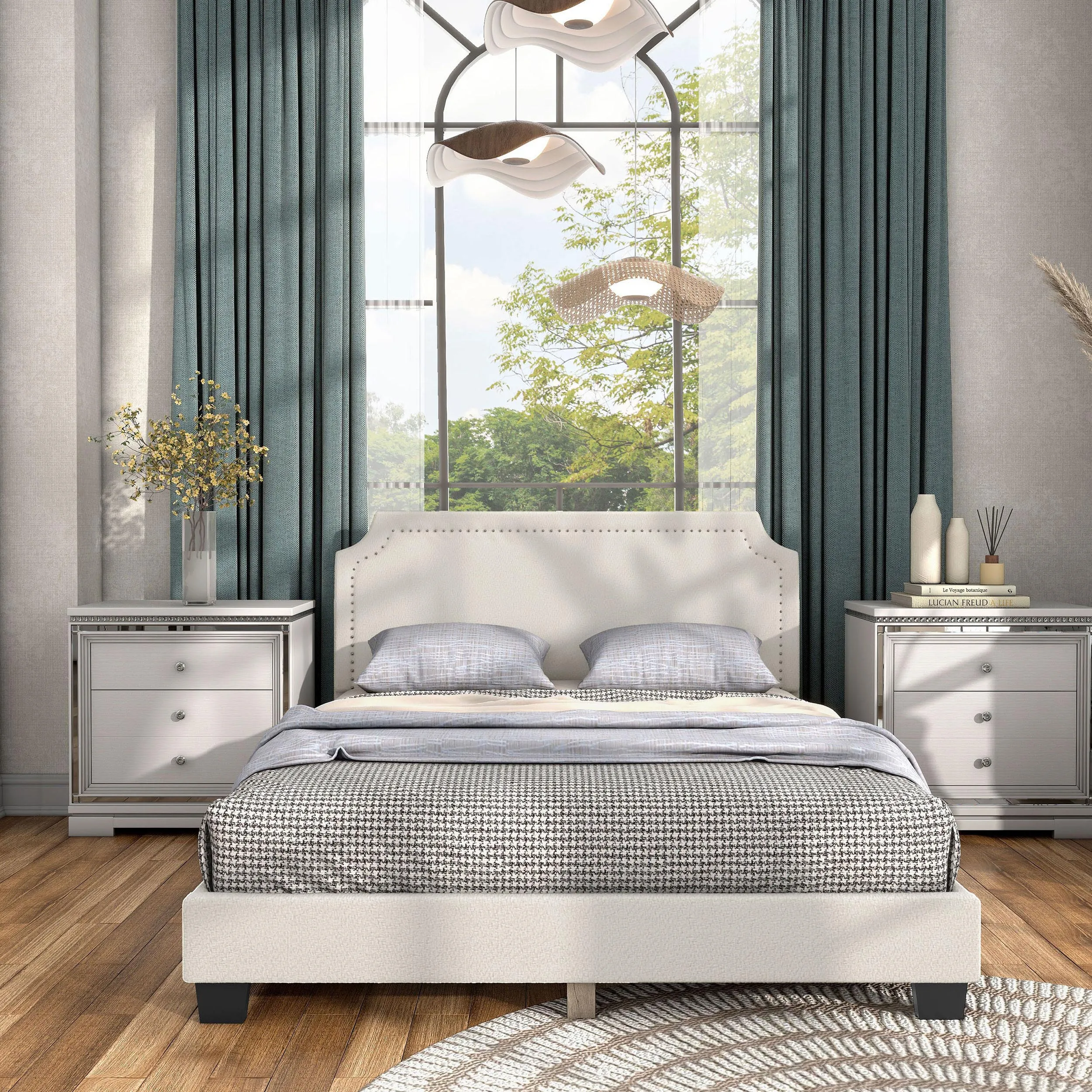 Gail Modern White Boucle Adjustable Queen-Size Platform Bed
