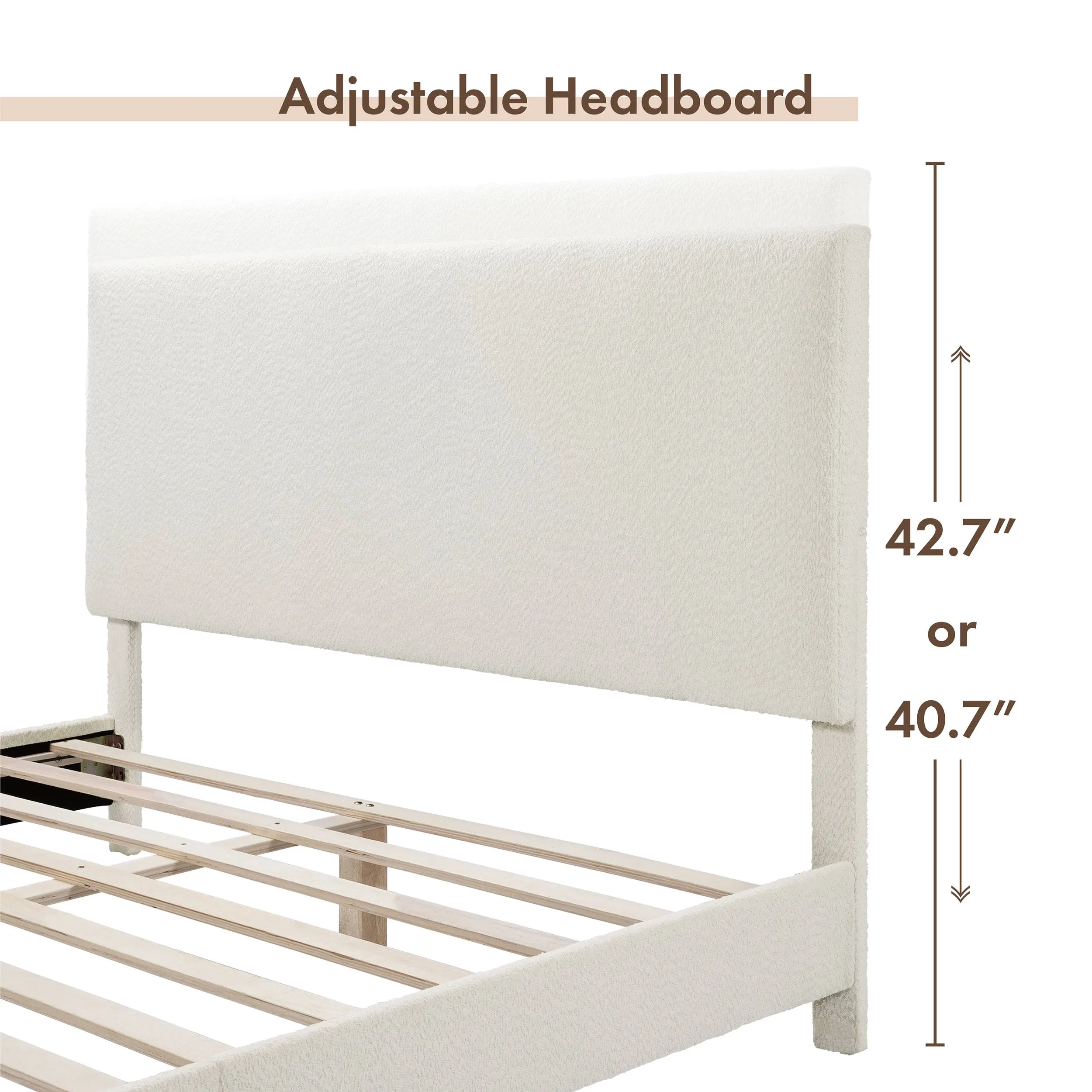 Gail Modern White Boucle Adjustable Queen-Size Platform Bed
