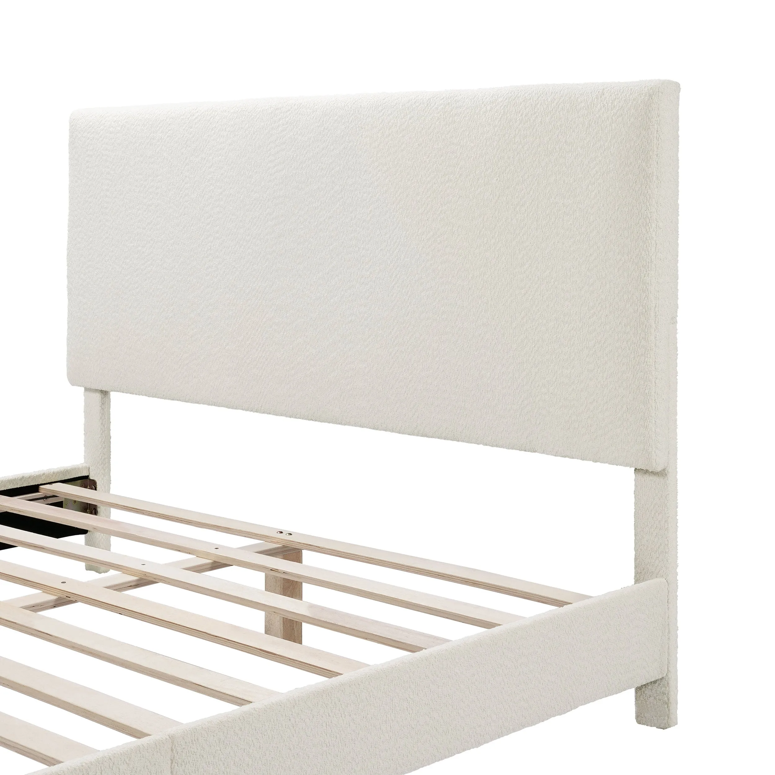 Gail Modern White Boucle Adjustable Queen-Size Platform Bed