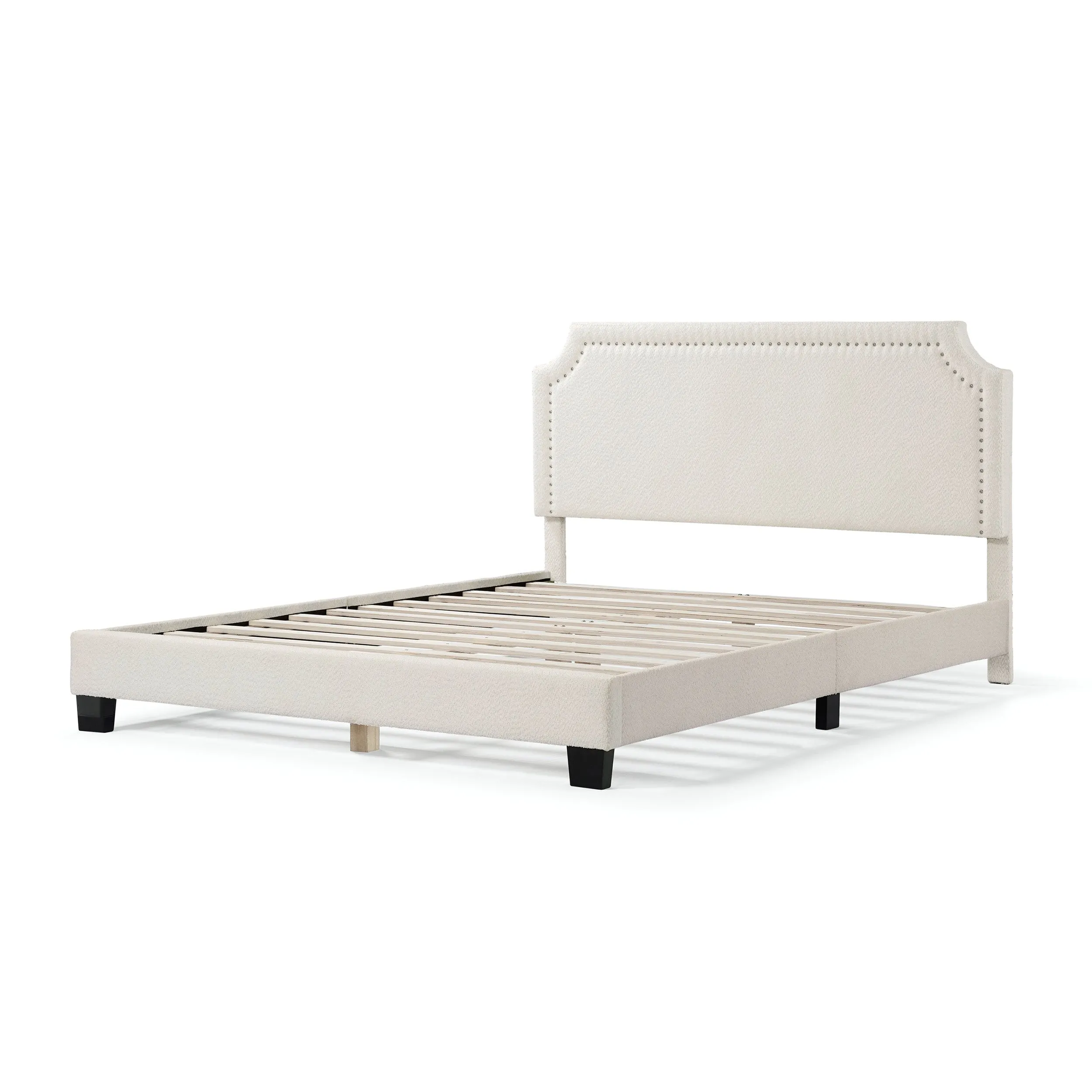 Gail Modern White Boucle Adjustable Queen-Size Platform Bed