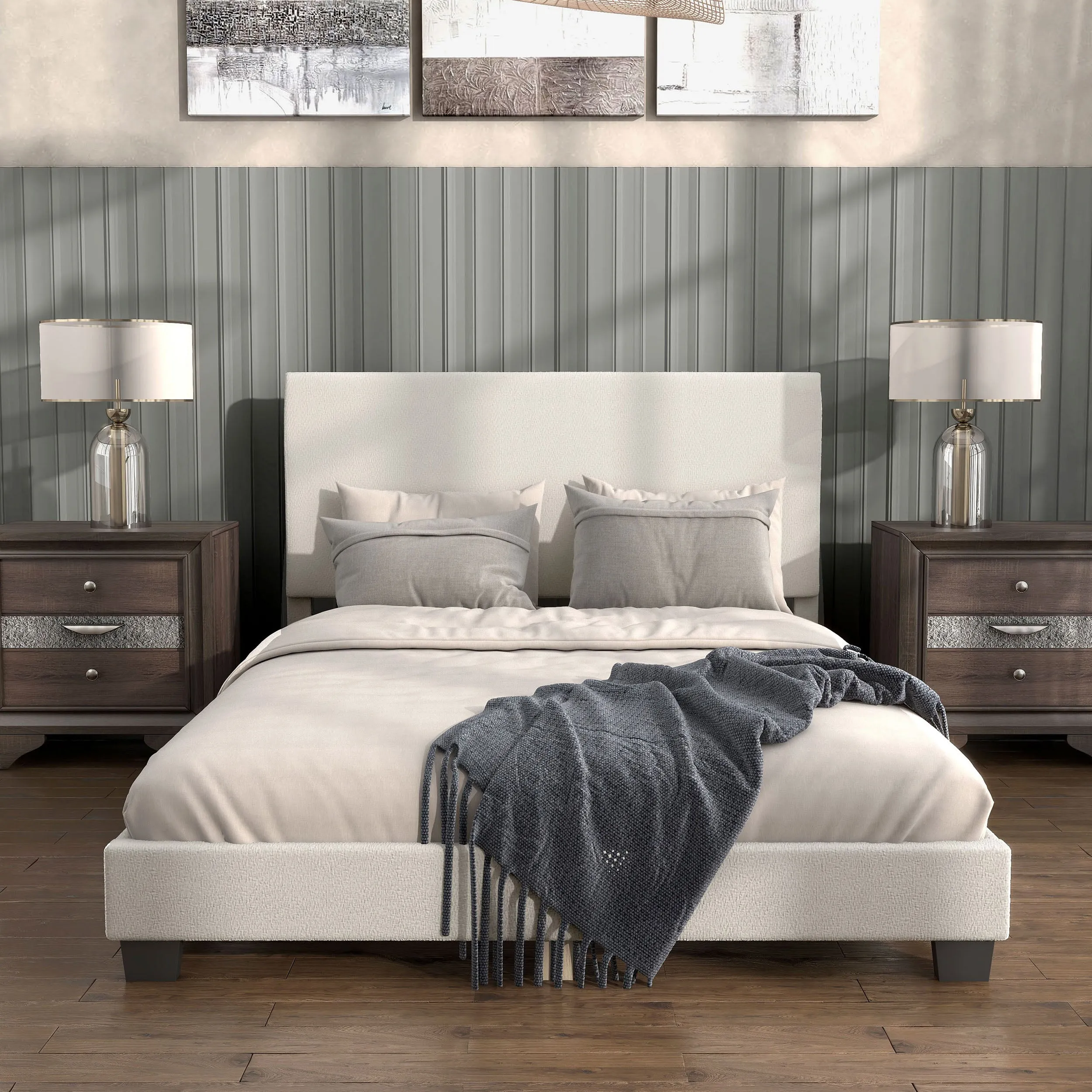 Gail Modern White Boucle Adjustable Queen-Size Platform Bed
