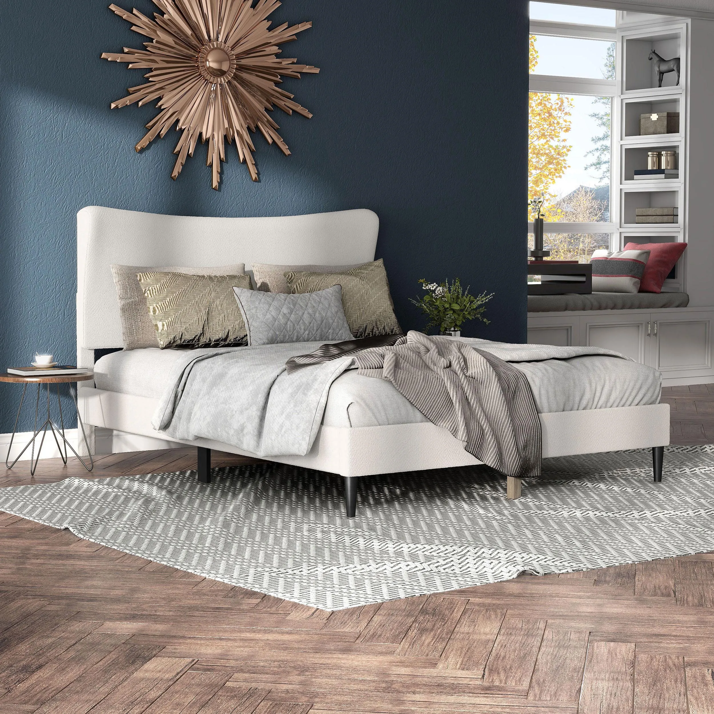 Gail Modern White Boucle Adjustable Queen-Size Platform Bed