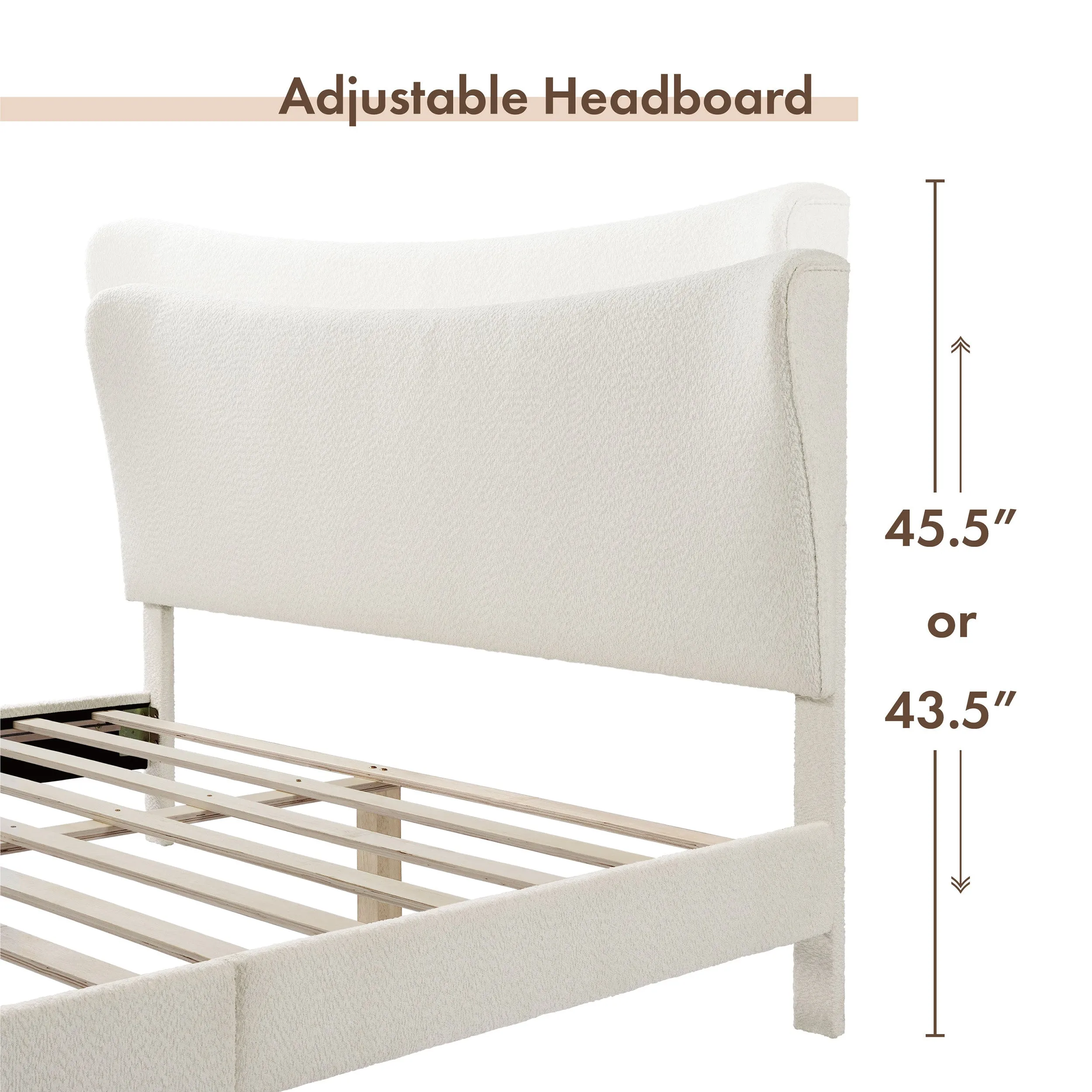 Gail Modern White Boucle Adjustable Queen-Size Platform Bed