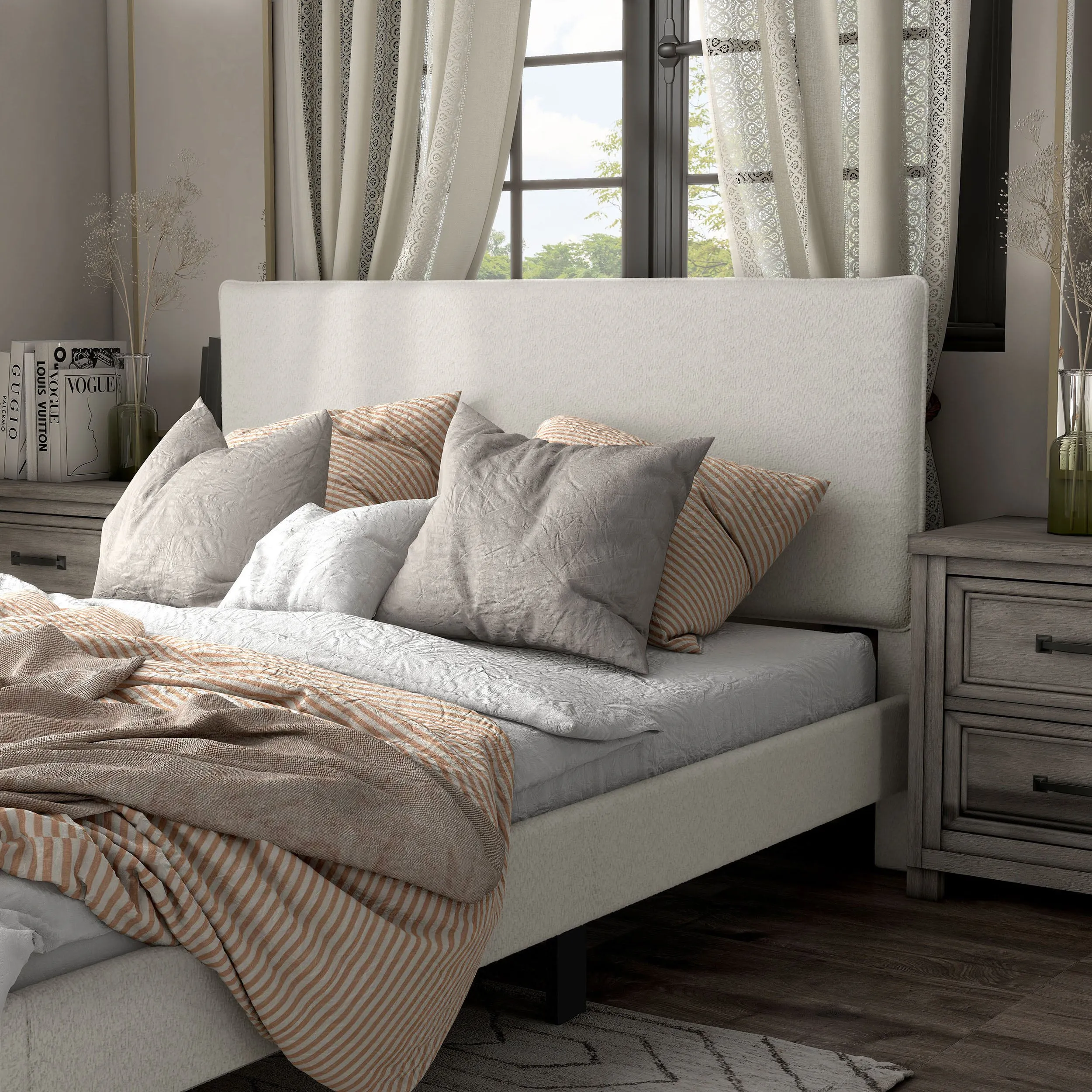 Gail Modern White Boucle Adjustable Queen-Size Platform Bed