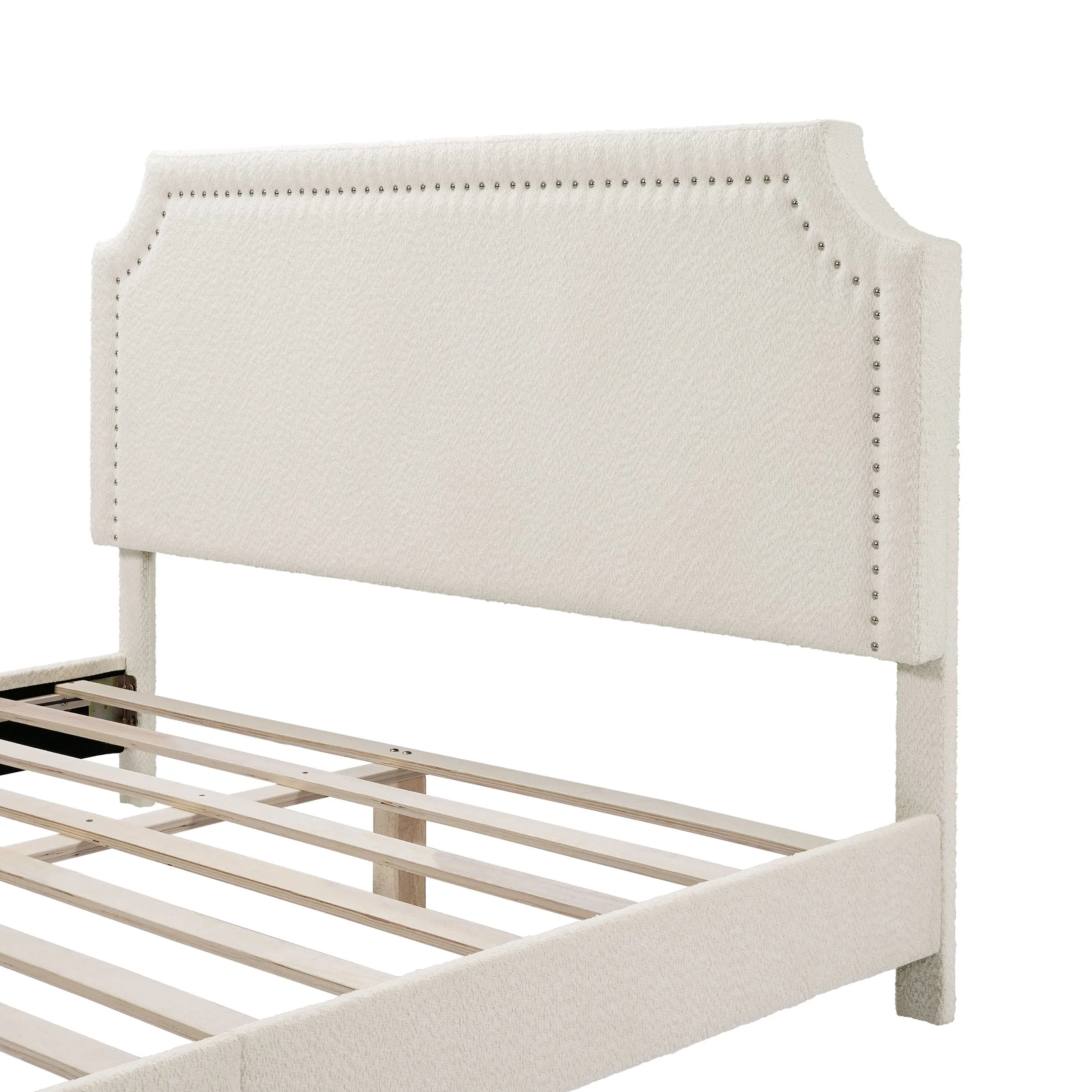 Gail Modern White Boucle Adjustable Queen-Size Platform Bed