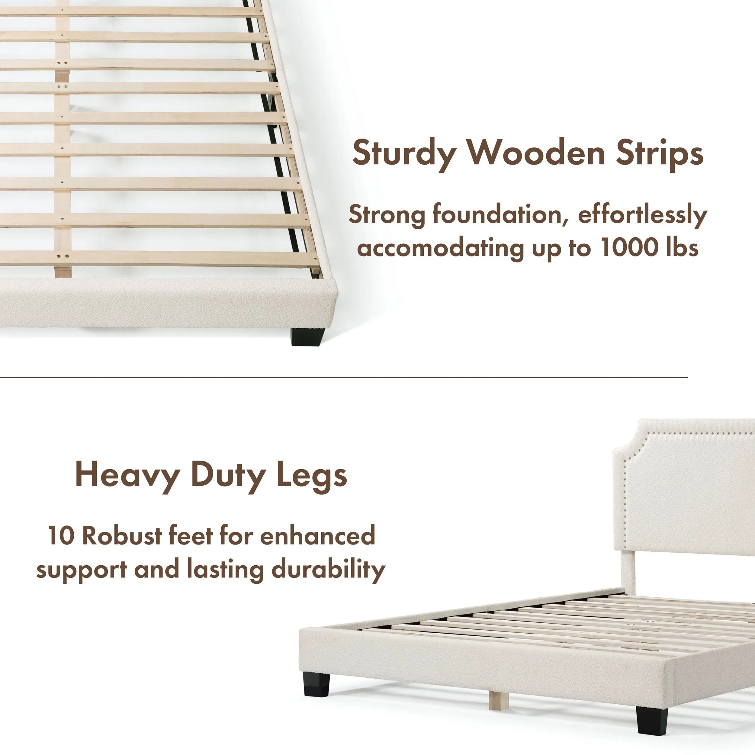 Gail Modern White Boucle Adjustable Queen-Size Platform Bed