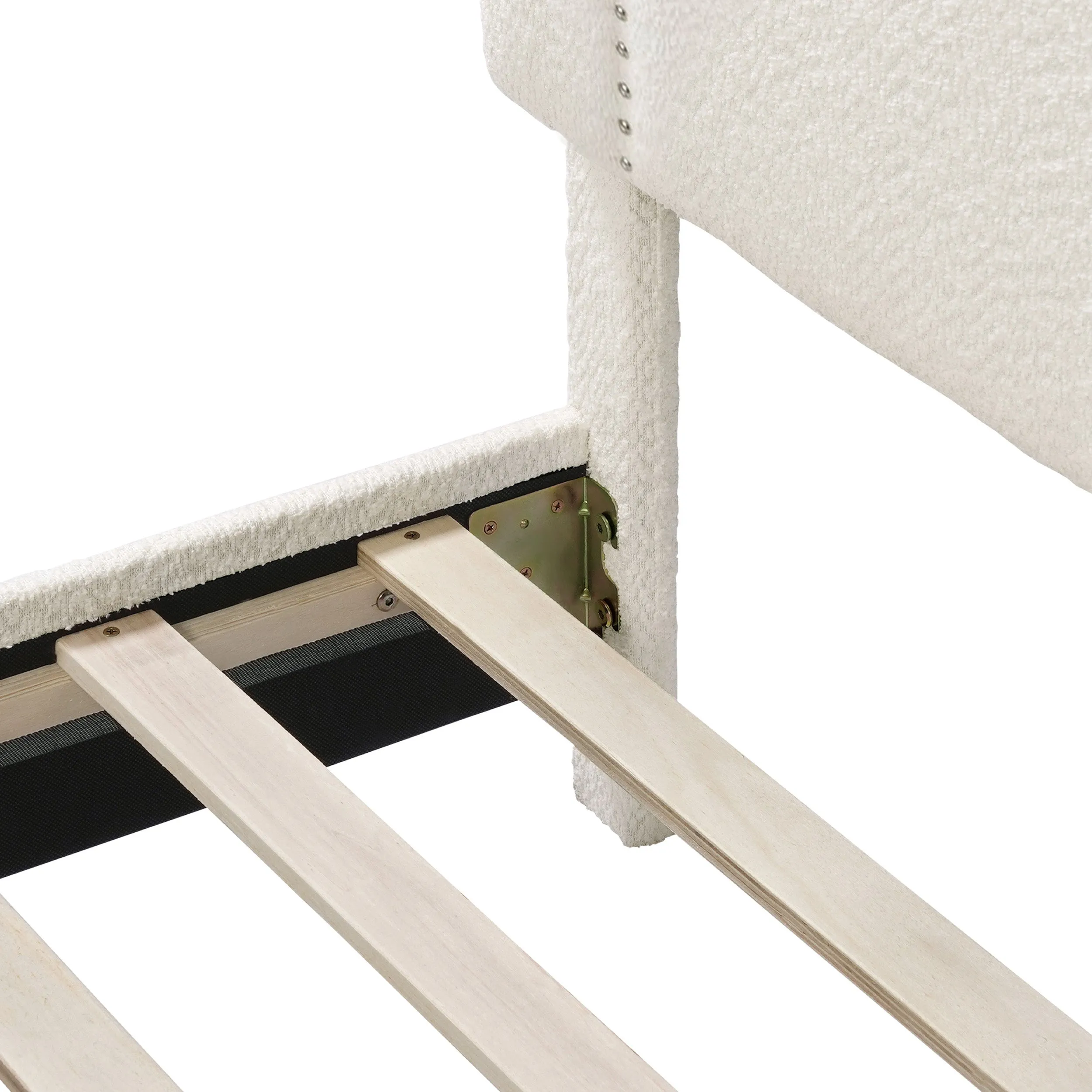 Gail Modern White Boucle Adjustable Queen-Size Platform Bed