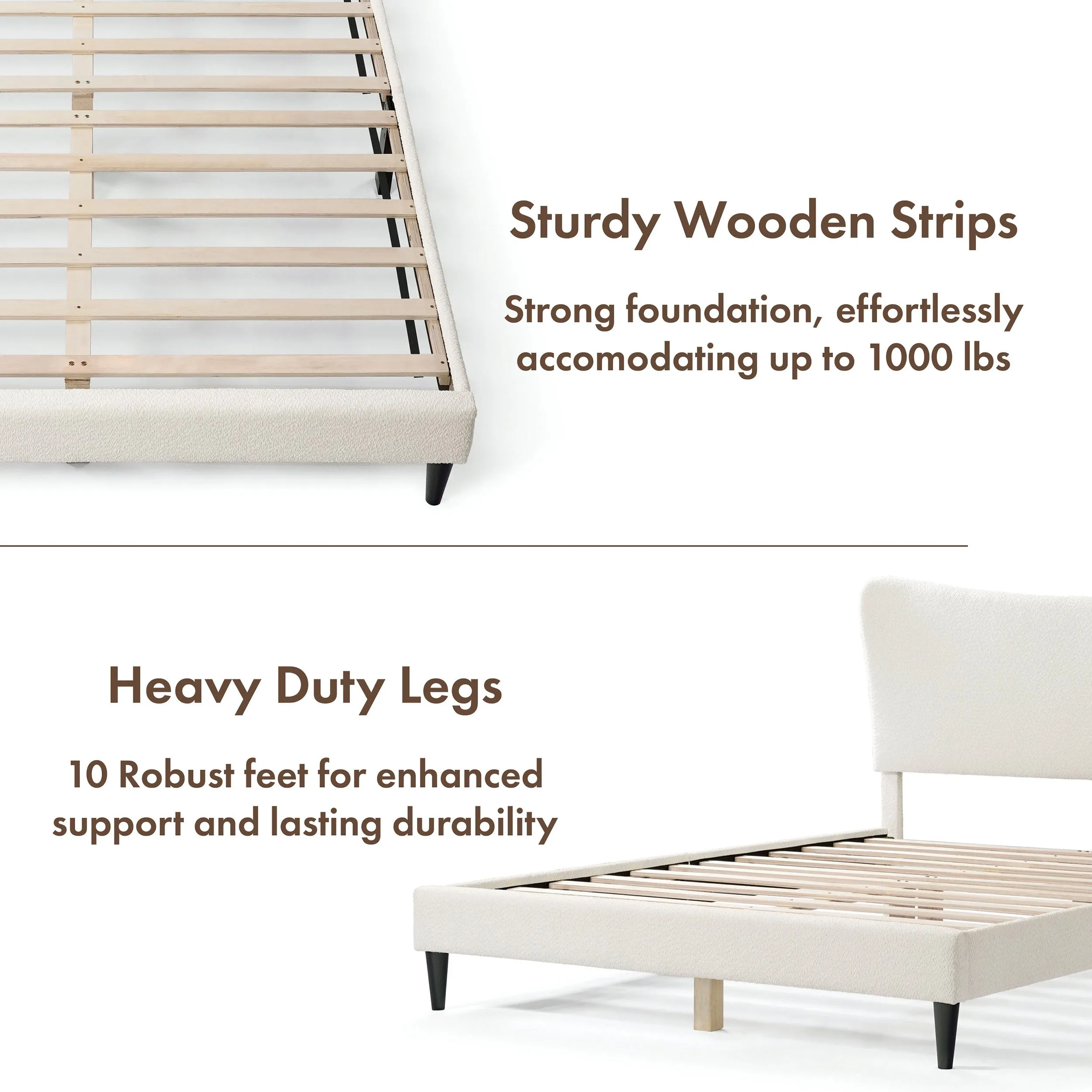 Gail Modern White Boucle Adjustable Queen-Size Platform Bed