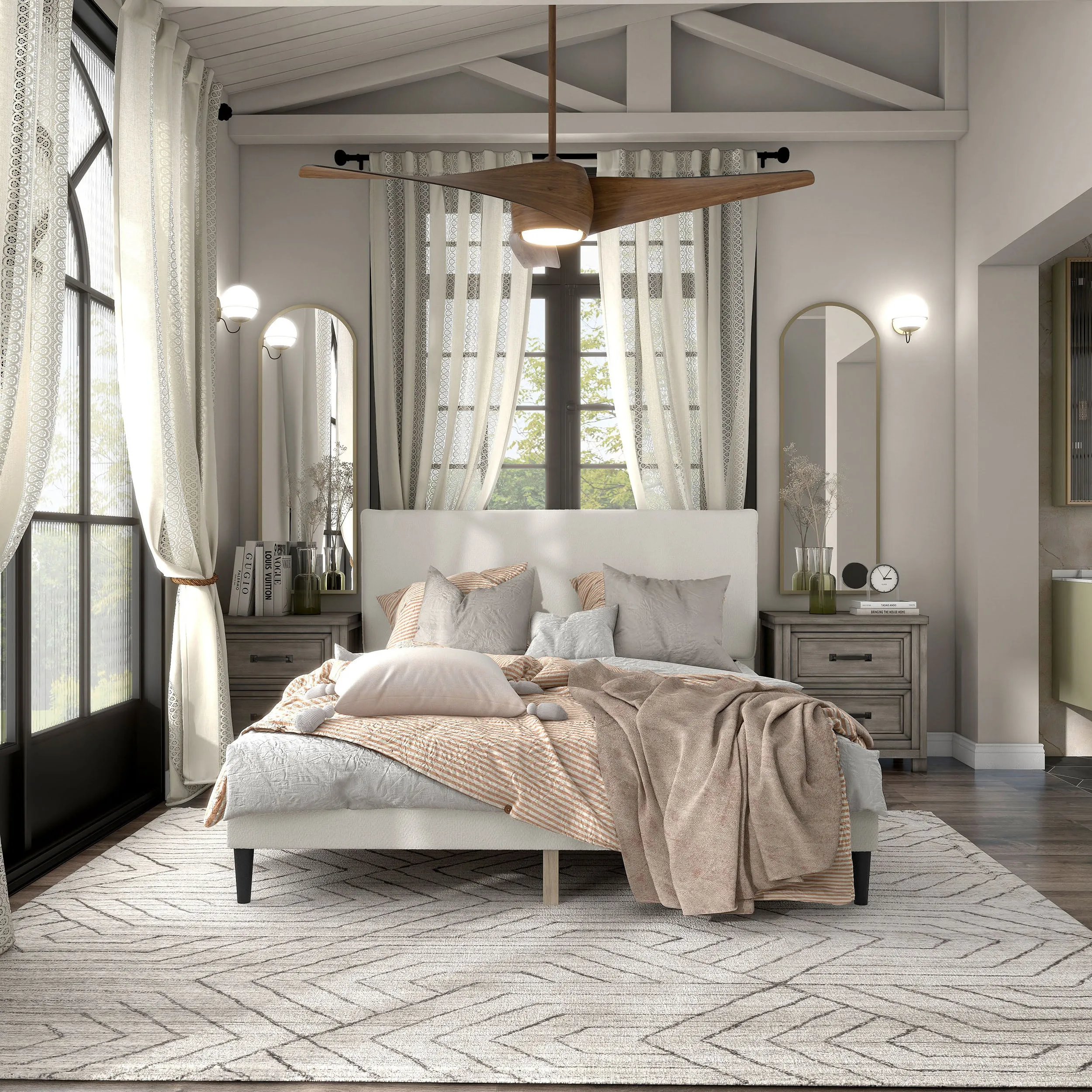 Gail Modern White Boucle Adjustable Queen-Size Platform Bed