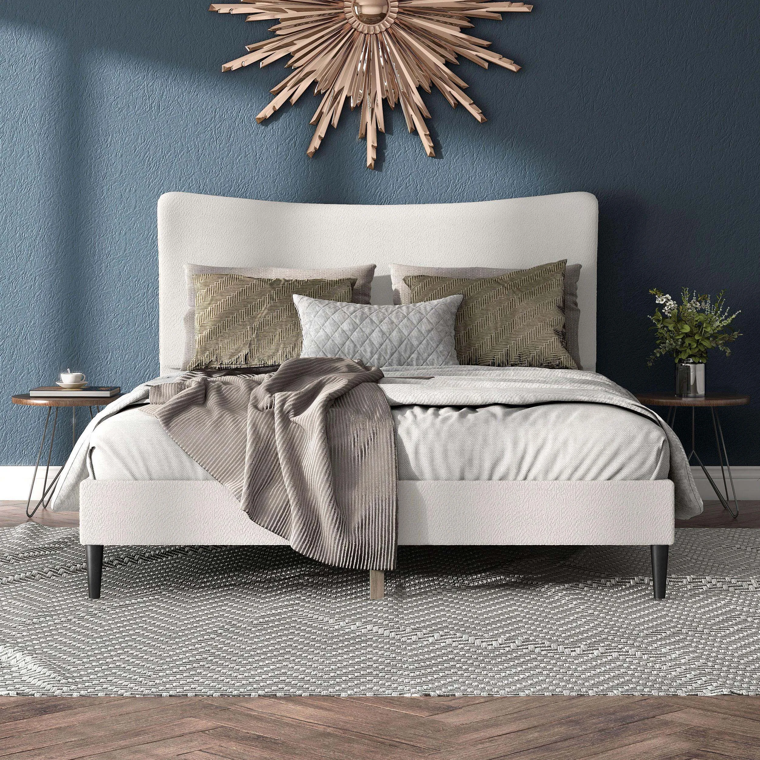 Gail Modern White Boucle Adjustable Queen-Size Platform Bed