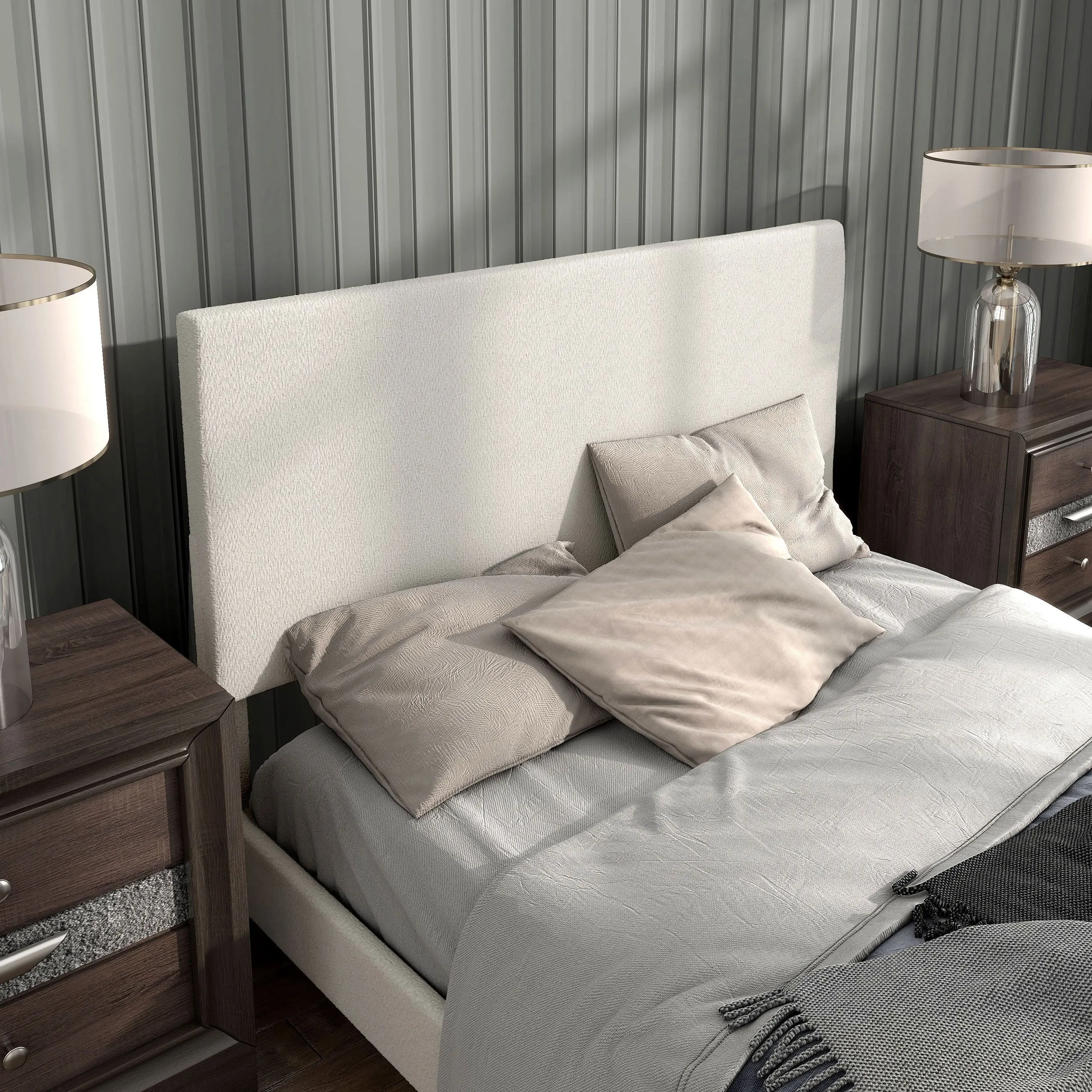 Gail Modern White Boucle Adjustable Queen-Size Platform Bed