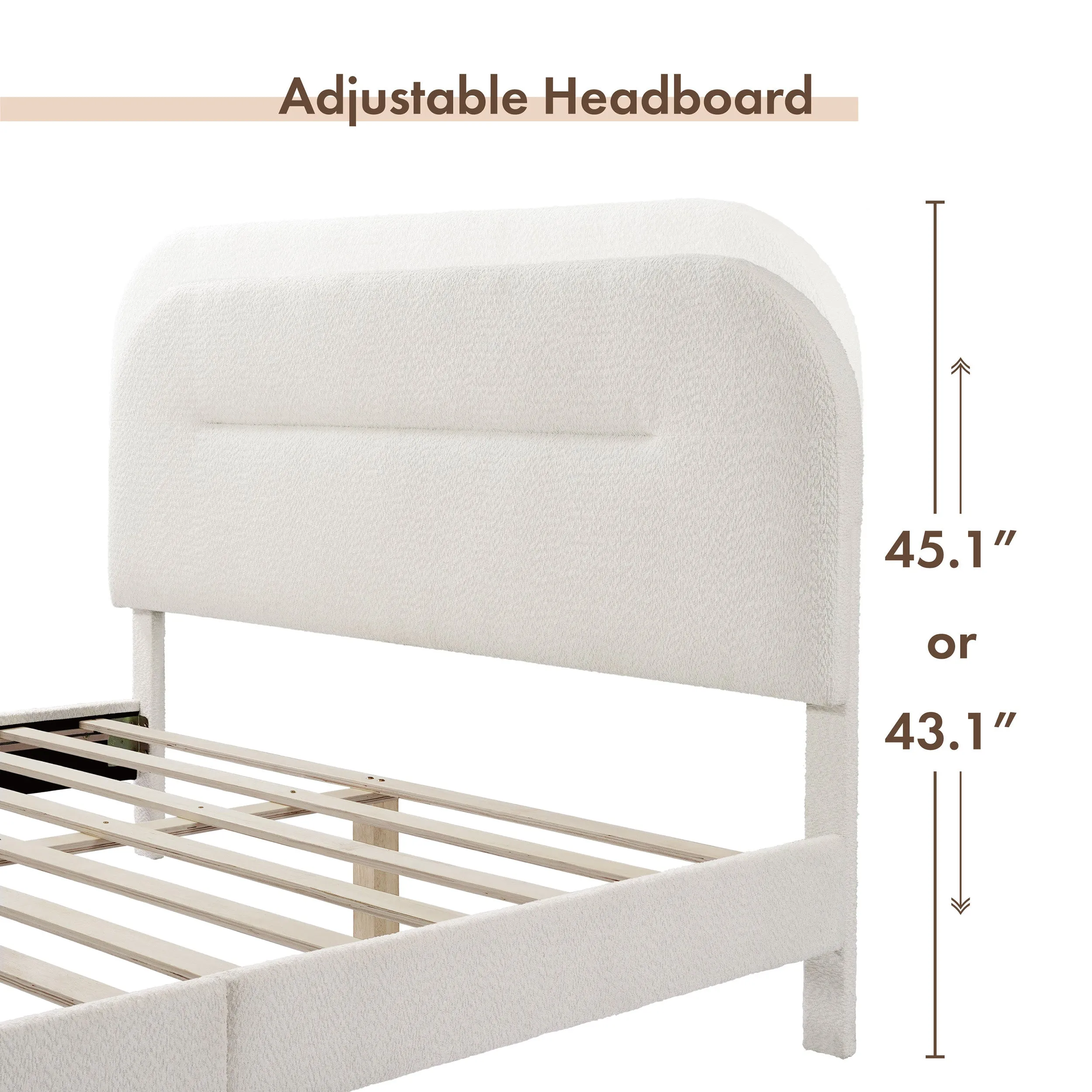 Gail Modern White Boucle Adjustable Queen-Size Platform Bed