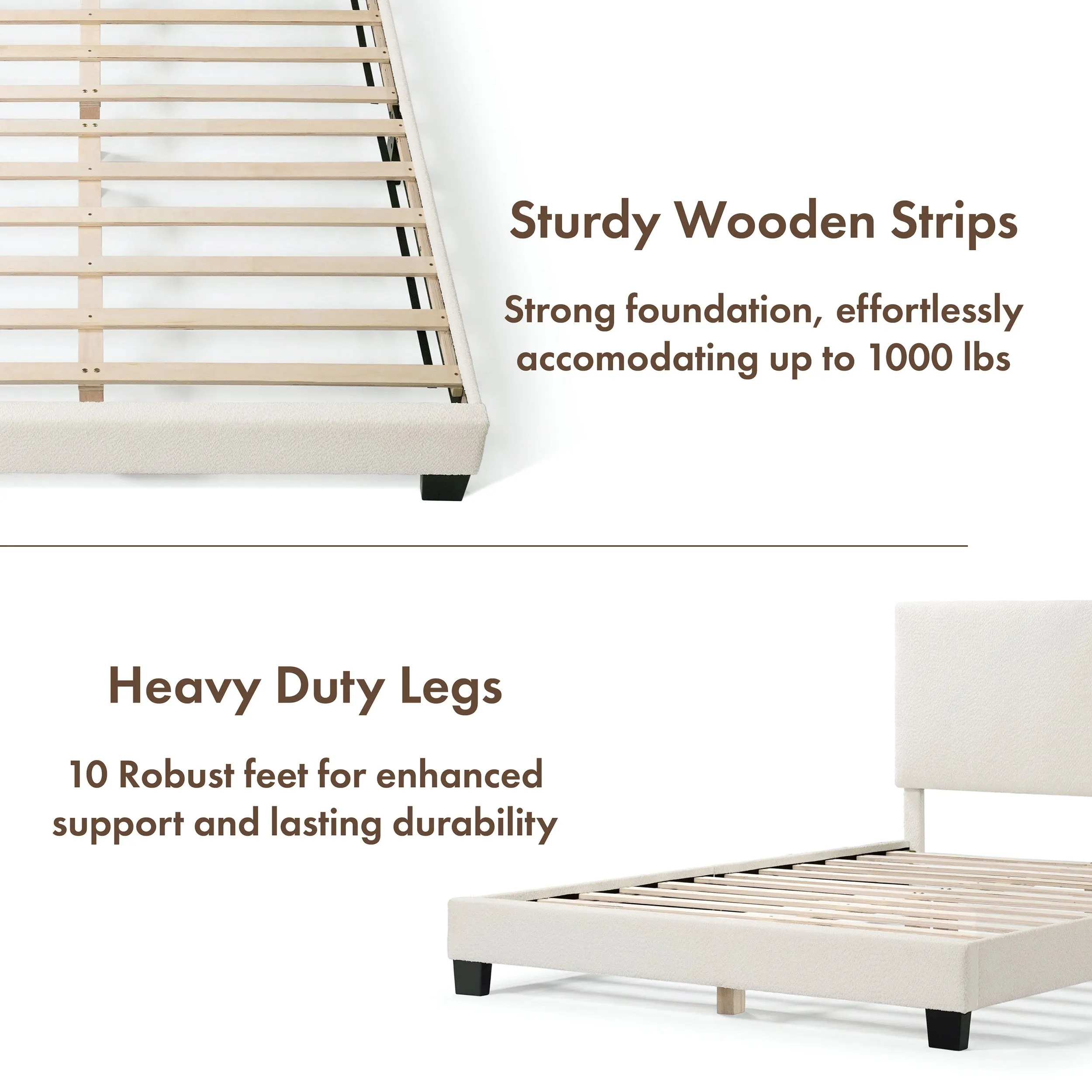 Gail Modern White Boucle Adjustable Queen-Size Platform Bed