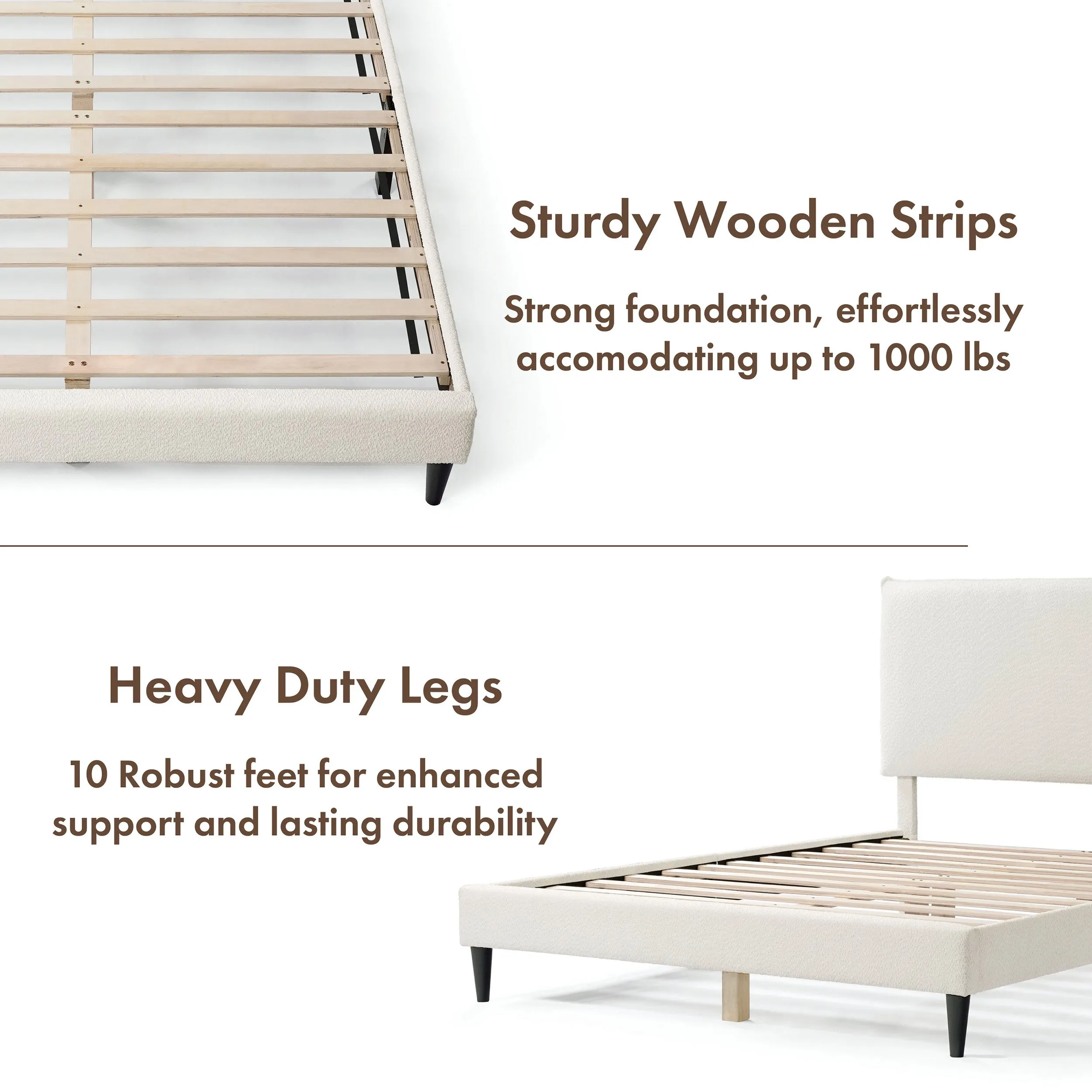 Gail Modern White Boucle Adjustable Queen-Size Platform Bed