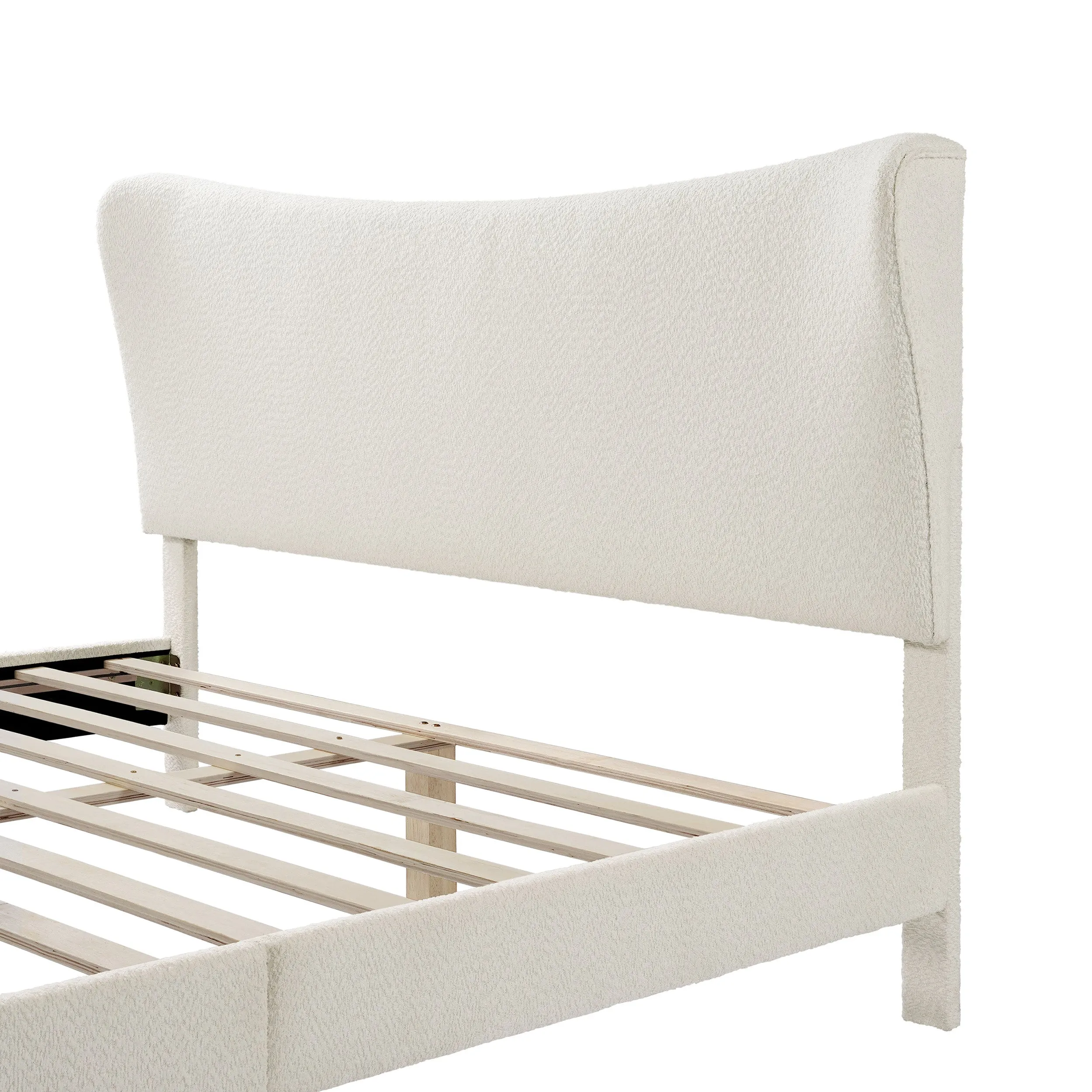 Gail Modern White Boucle Adjustable Queen-Size Platform Bed