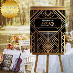 Gatsby Gold Birthday Party Welcome Canvas Sign