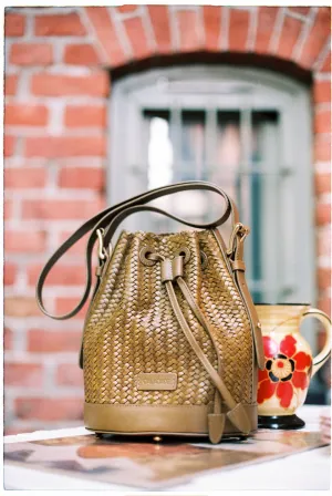 Gaya Mini Ecru Olive Twill Bucket Bag