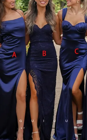 GB124 - Sexy & Hot Sheath Sweetheart Straps High Side Slit Allove Lace Ruffled Bridesmaid Dress