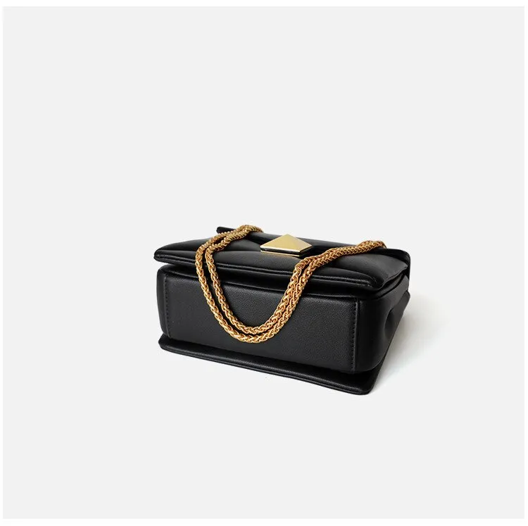 Genuine Leather Rivet Square Plaid Chain Strap Crossbody Bags