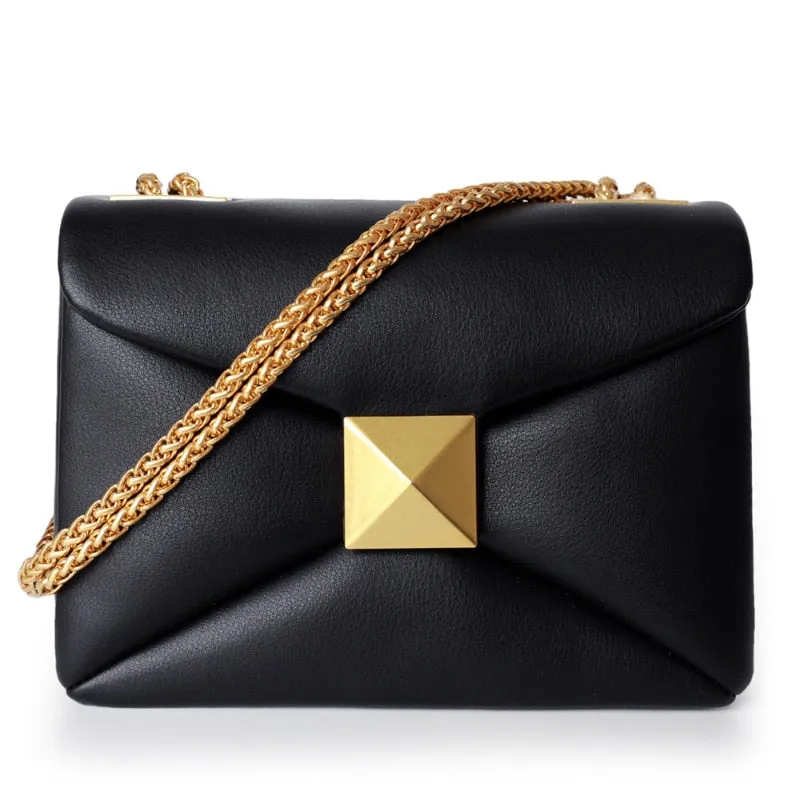 Genuine Leather Rivet Square Plaid Chain Strap Crossbody Bags