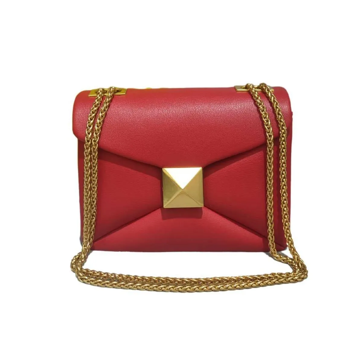 Genuine Leather Rivet Square Plaid Chain Strap Crossbody Bags