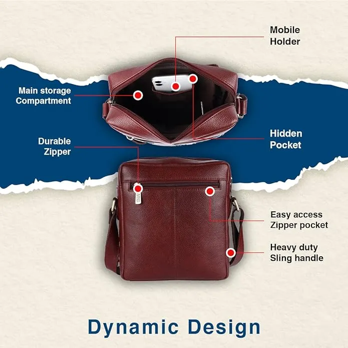 Genuine Leather Travel Messenger Sling Side Documents Bags| 1 Compartments |1 Inner Zipper pocket |1 front