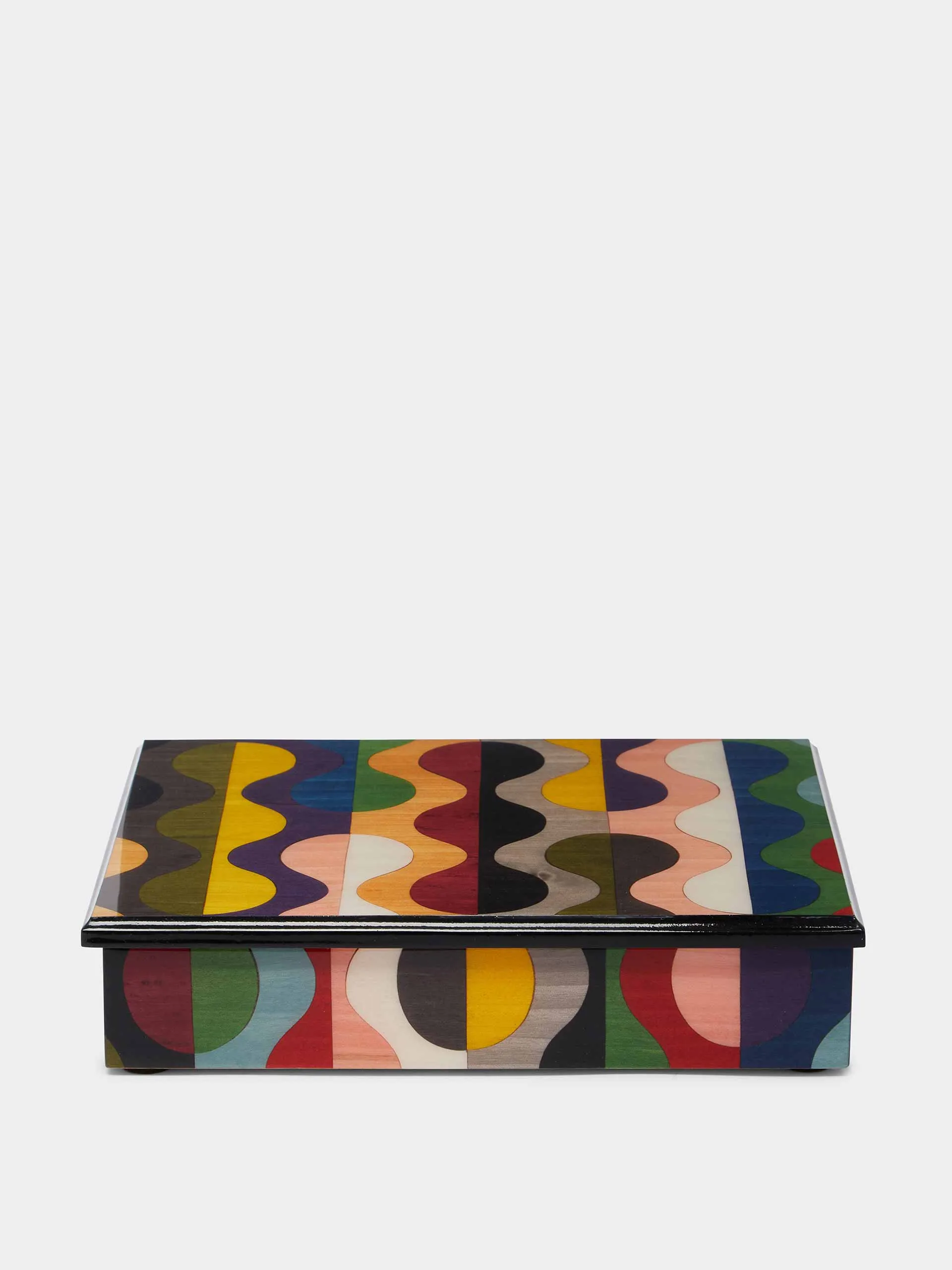 Geometric pattern wood inlay box