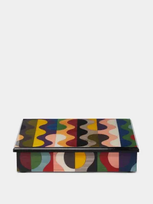 Geometric pattern wood inlay box