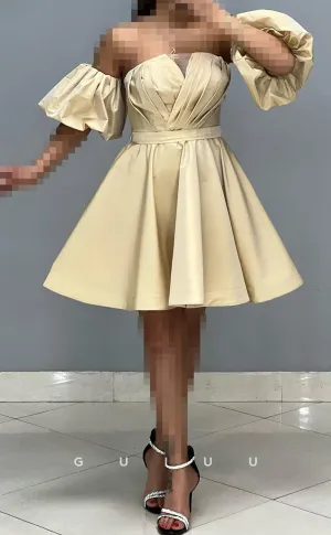 GH945 - A-Line Strapless Detachable Short Sleeves Pleated Homecoming Dress