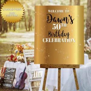 Gold and Black Custom Birthday welcome Canvas sign