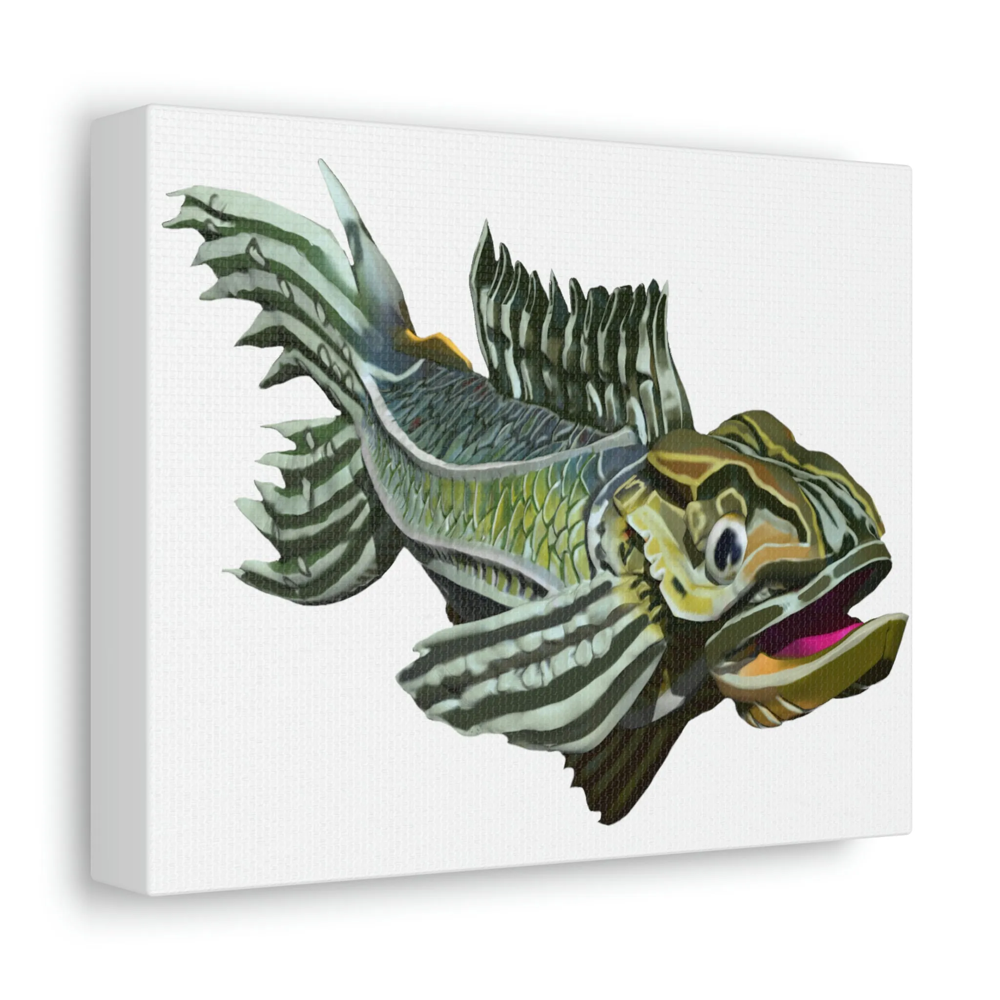 Green Fish Stretched Canvas