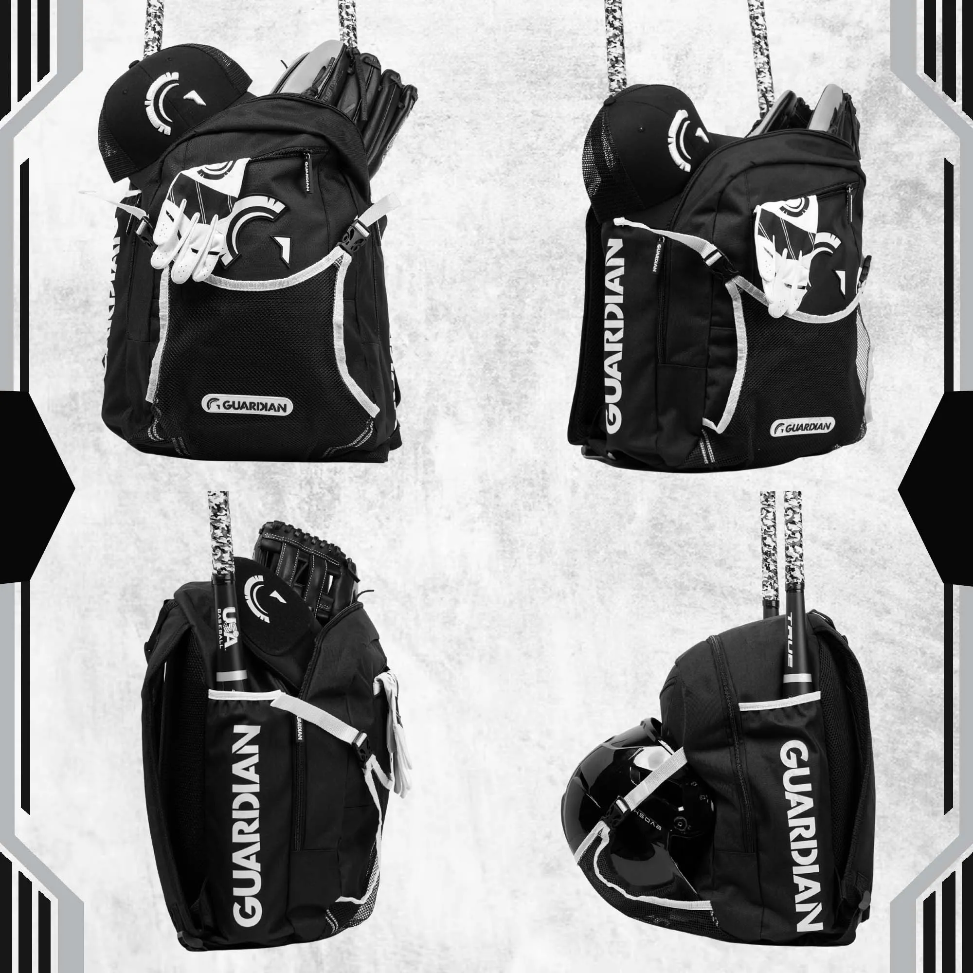 Guardian Baseball Rookie Youth Baseball Bat Bag - Boys or Girls (Black/White)