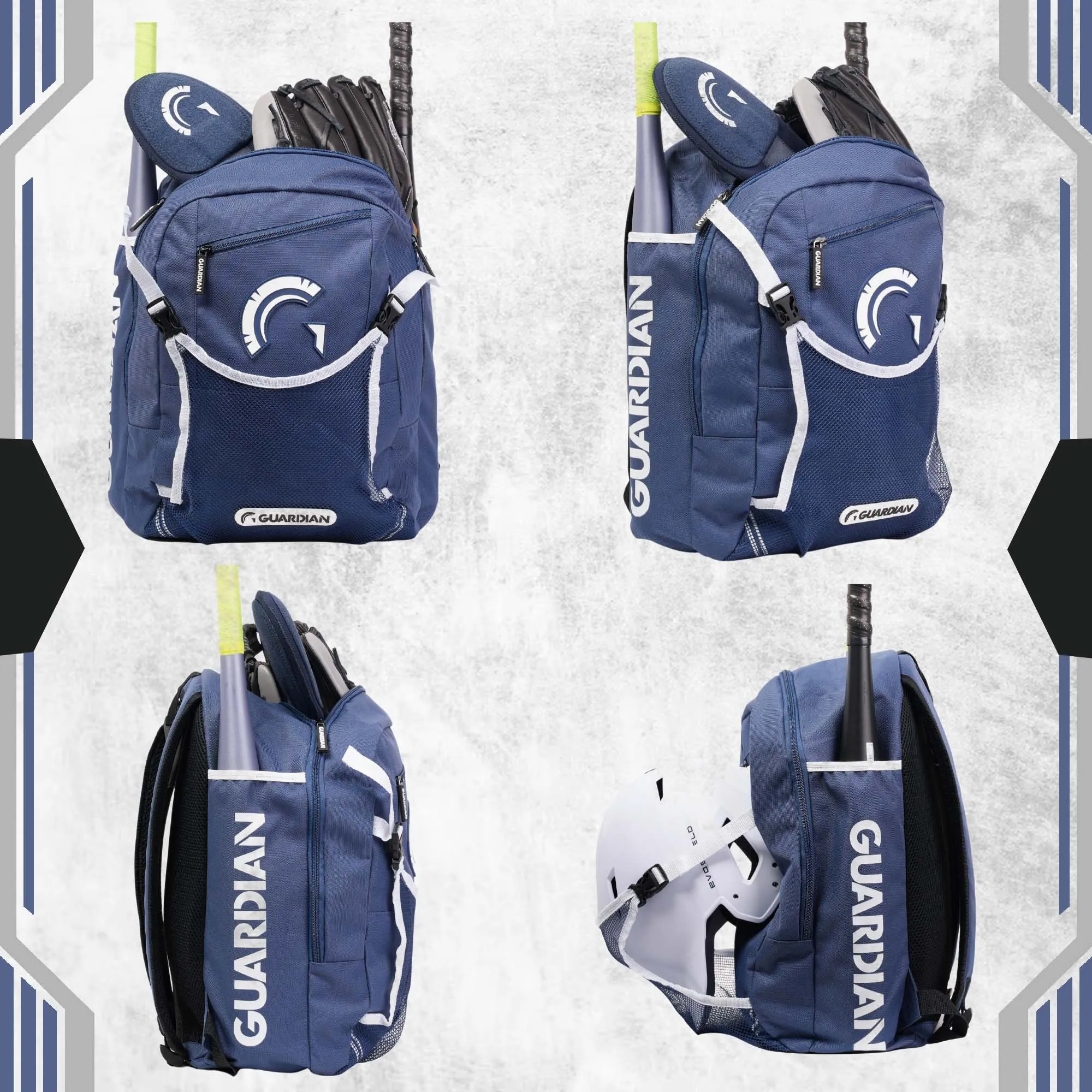 Guardian Baseball Rookie Youth Baseball Bat Bag - Boys or Girls (Navy/White)