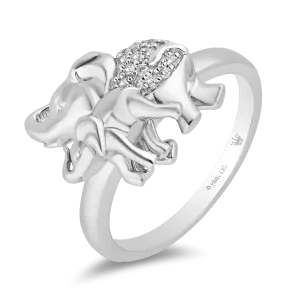 Hallmark Fine Jewelry Elephant Mama & Baby Ring in Sterling Silver with Diamonds