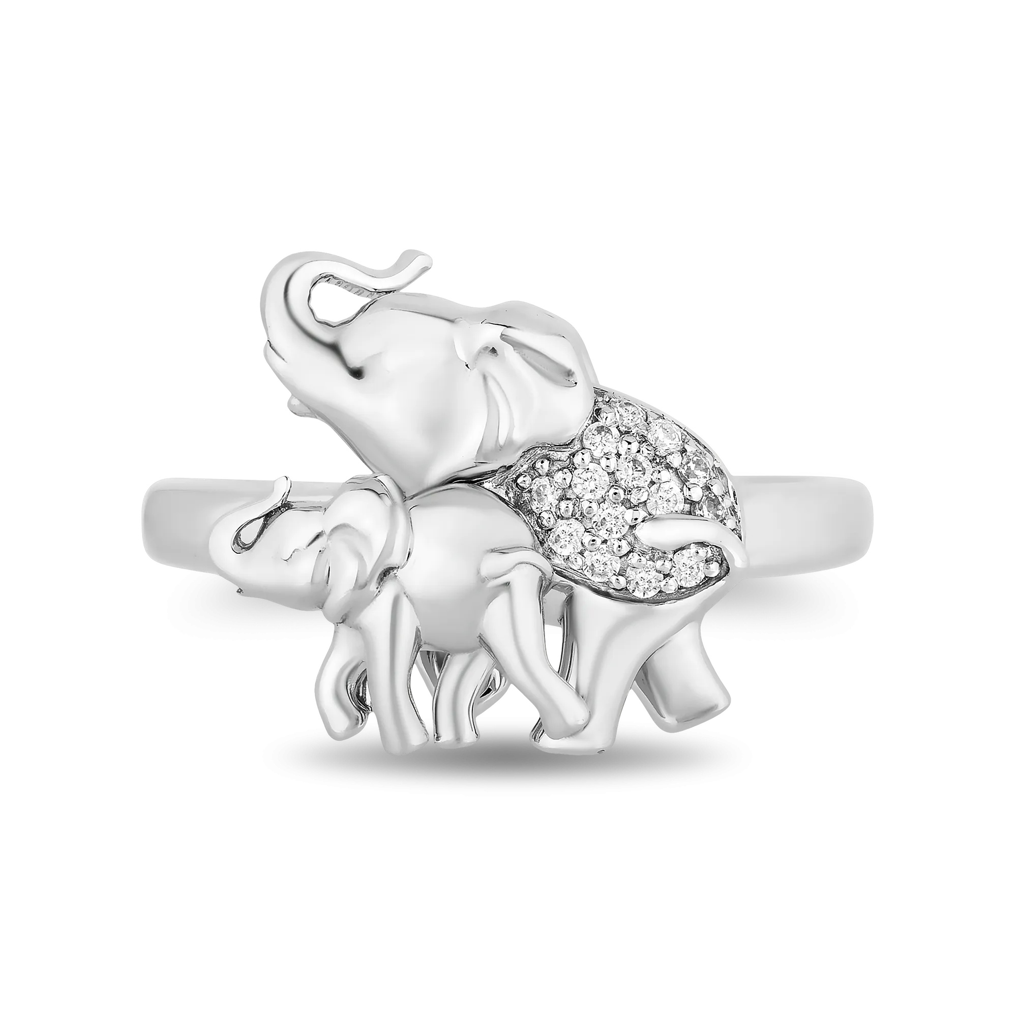 Hallmark Fine Jewelry Elephant Mama & Baby Ring in Sterling Silver with Diamonds