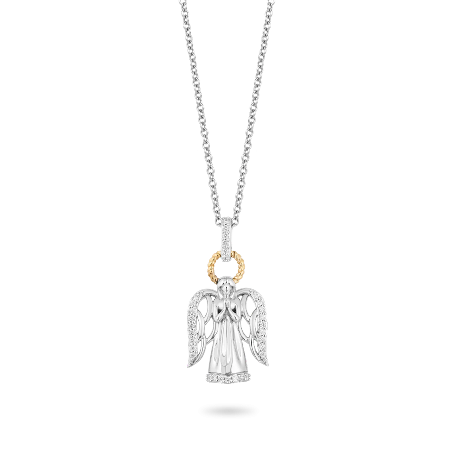 Hallmark Fine Jewelry Guardian Angel Pendant in Sterling Silver and 14K Yellow Gold with Diamonds