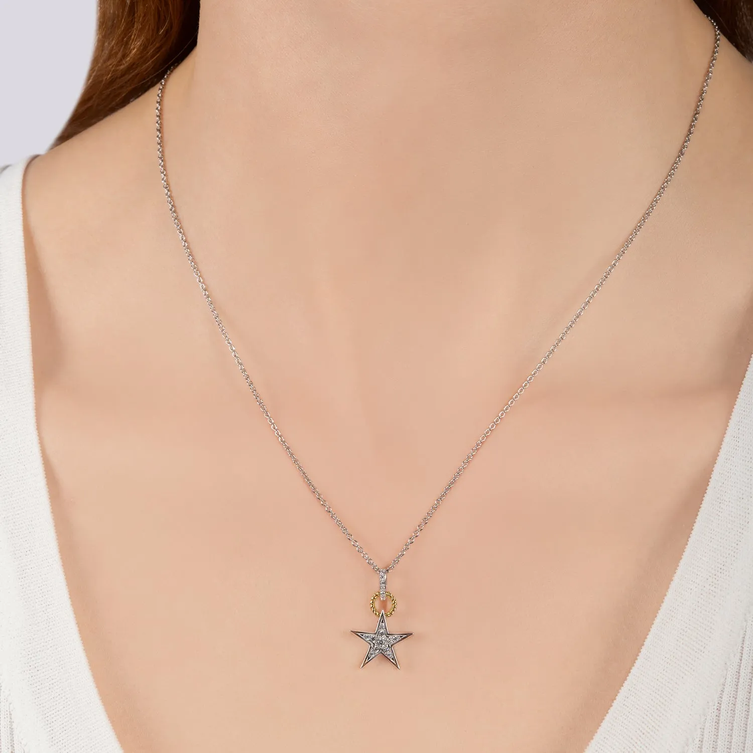 Hallmark Fine Jewelry Medium Star Bright Diamond Pendant in Sterling Silver with 14K Yellow Gold