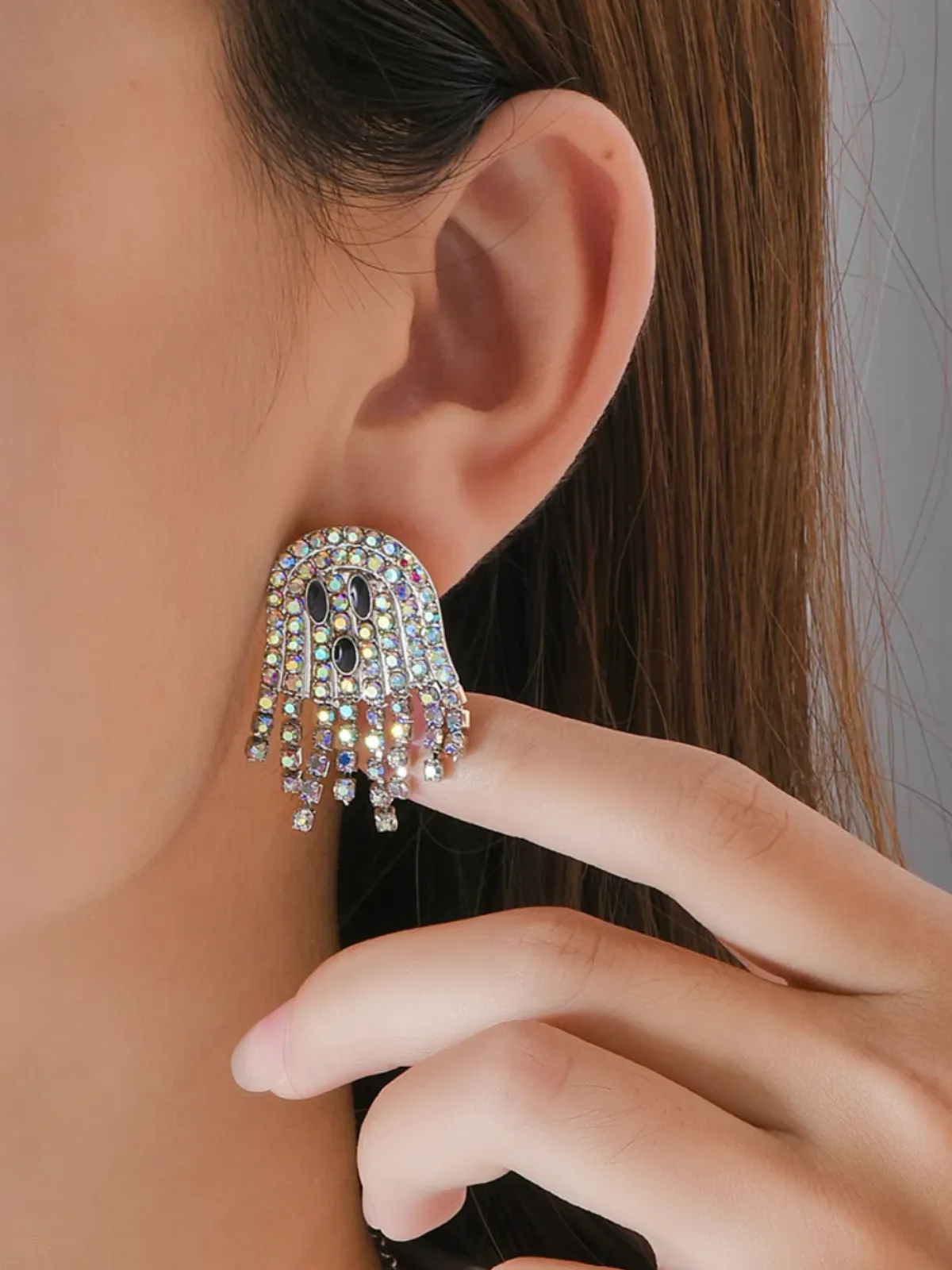 Halloween Ghost Shining Crystal Drop Earrings