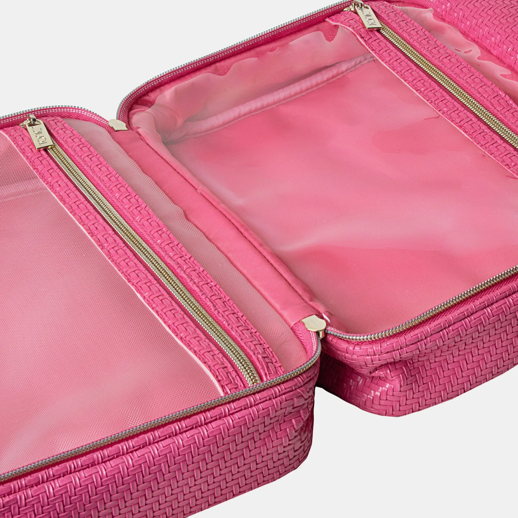 Hanging Cosmetic Bag - Herringbone Raspberry