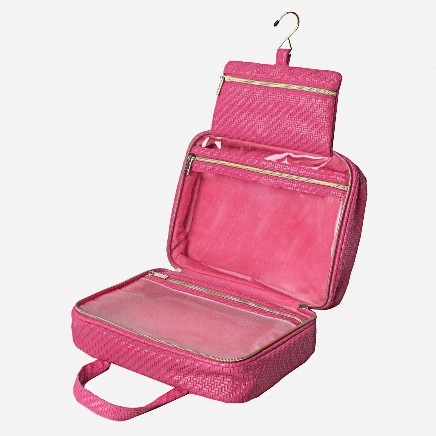 Hanging Cosmetic Bag - Herringbone Raspberry