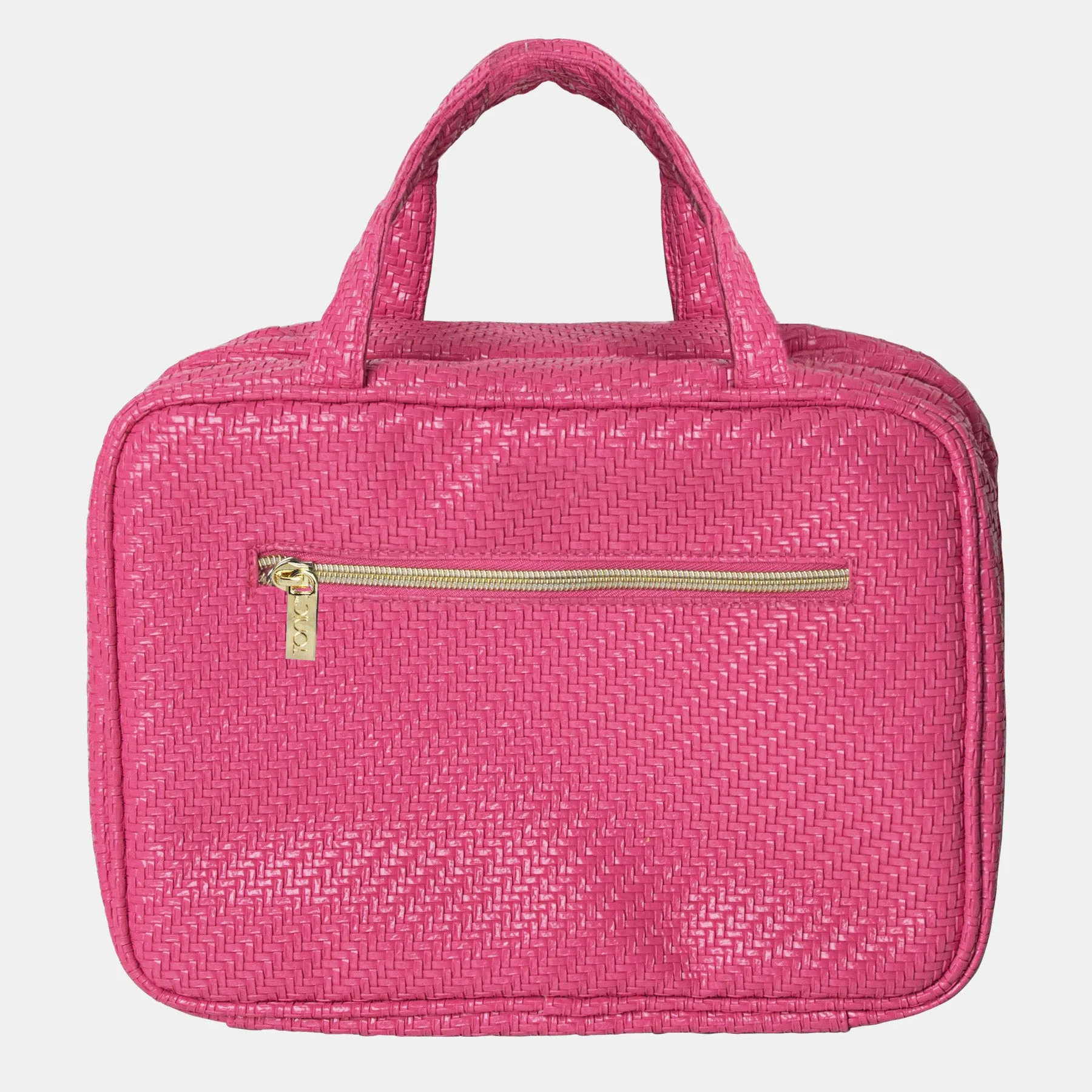 Hanging Cosmetic Bag - Herringbone Raspberry