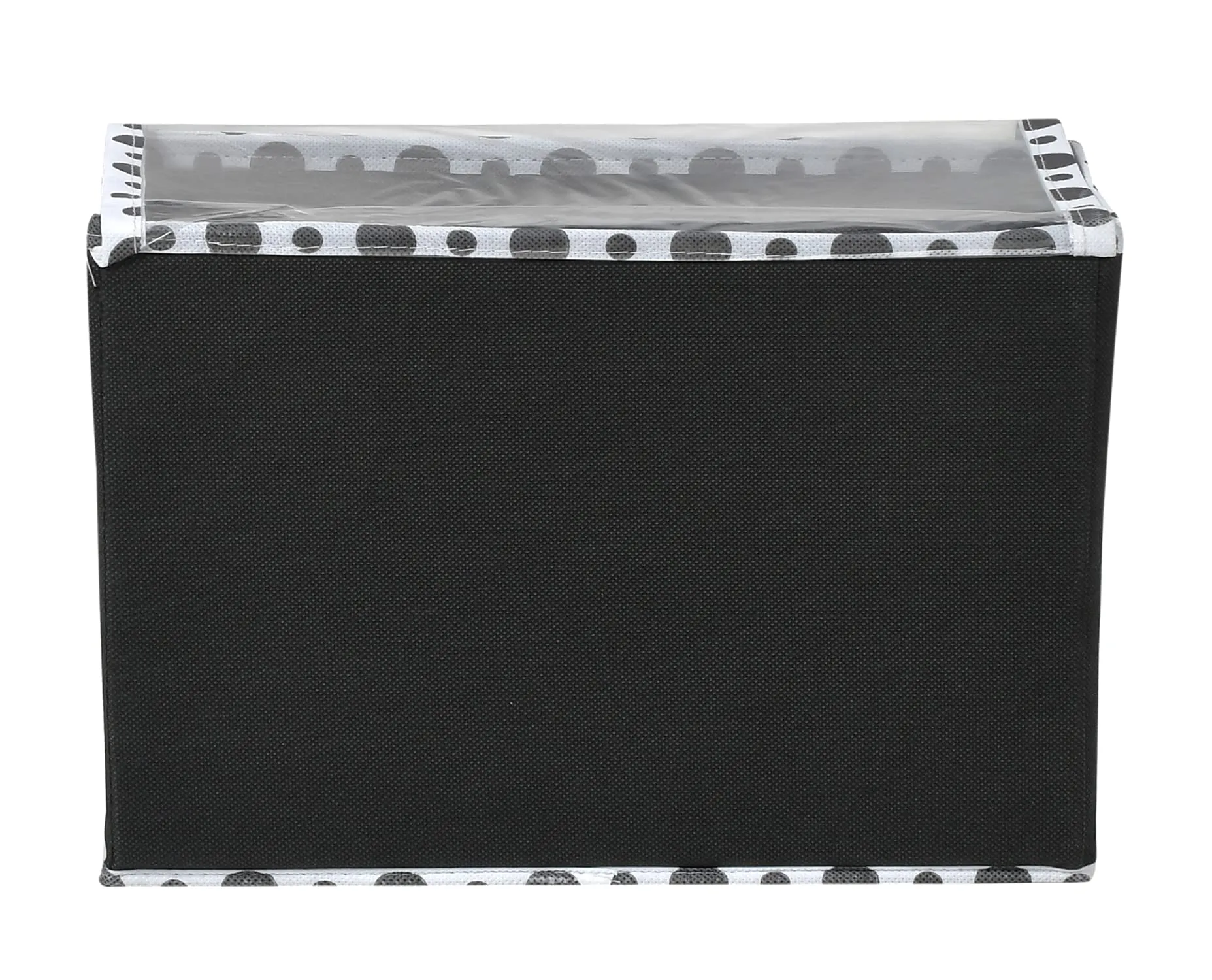 Heart Home Dot Printed Foldable Non-Woven 3 Pieces Storage Box/Bin For Books, Towels, Magazines, DVDs & More With Tranasparent Lid- Set of 3 (Black) -44HH0428