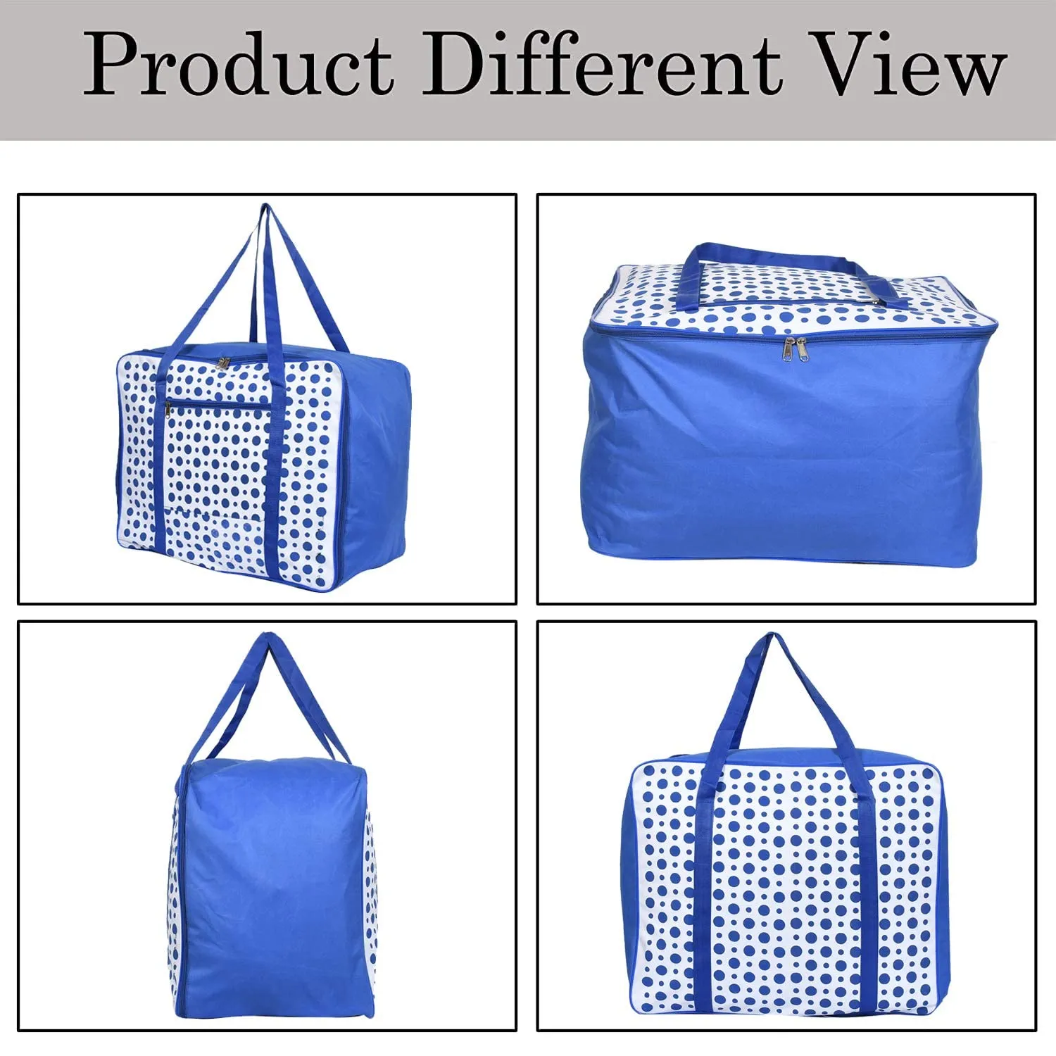 Heart Home Dot Printed Large Size Lightweight Foldable Multipurpose Storage bag, Cloth Organiser, Travel Bag With Zippered Closure And Handle (Blue & White)-HS43HEARTH26708