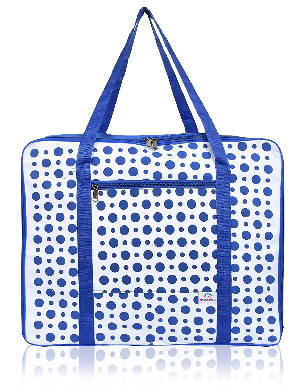 Heart Home Dot Printed Large Size Lightweight Foldable Multipurpose Storage bag, Cloth Organiser, Travel Bag With Zippered Closure And Handle (Blue & White)-HS43HEARTH26708