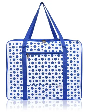 Heart Home Dot Printed Large Size Lightweight Foldable Multipurpose Storage bag, Cloth Organiser, Travel Bag With Zippered Closure And Handle (Blue & White)-HS43HEARTH26708