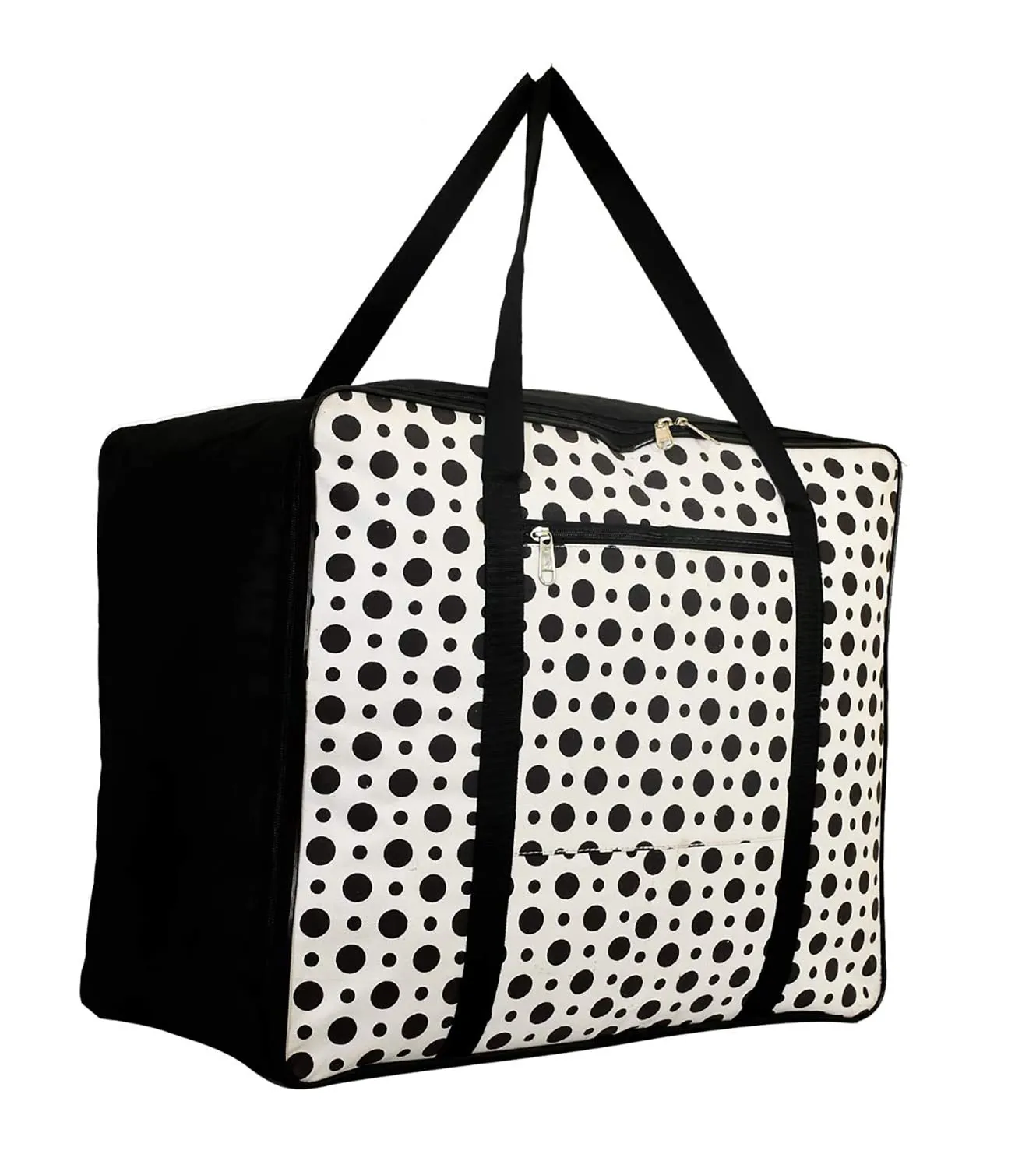 Heart Home Dot Printed Large Size Lightweight Foldable Multipurpose Storage bag, Cloth Organiser, Travel Bag With Zippered Closure And Handle- Pack of 2 (Black & White)-HS43HEARTH26706