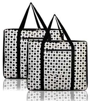 Heart Home Dot Printed Large Size Lightweight Foldable Multipurpose Storage bag, Cloth Organiser, Travel Bag With Zippered Closure And Handle- Pack of 2 (Black & White)-HS43HEARTH26706